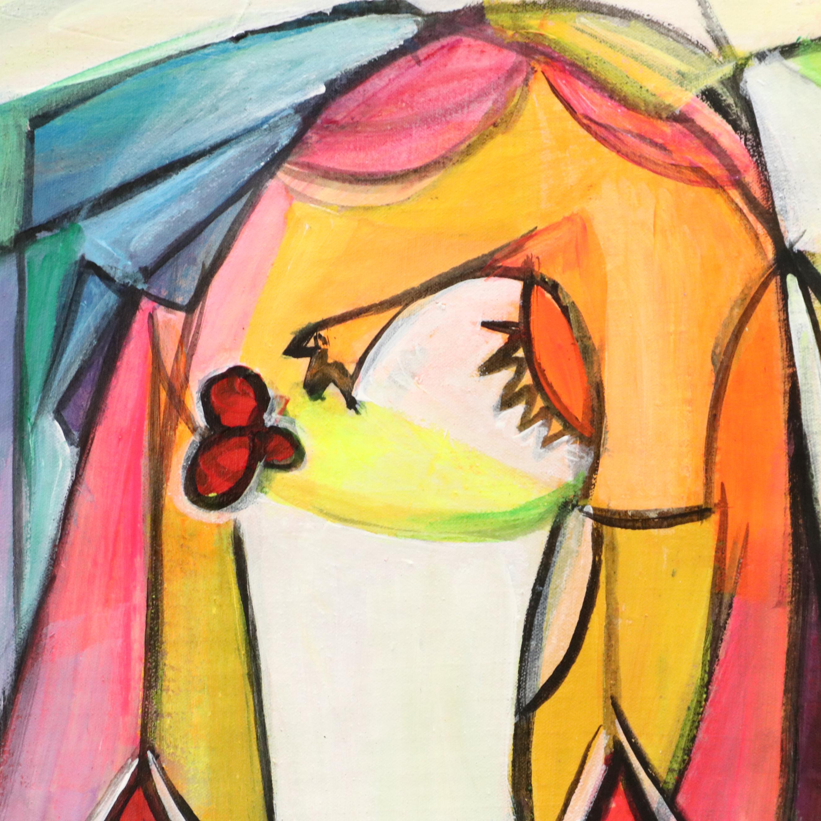 Evuarherhe Ufuoma Cubistic Acrylic Painting "Family," 2022