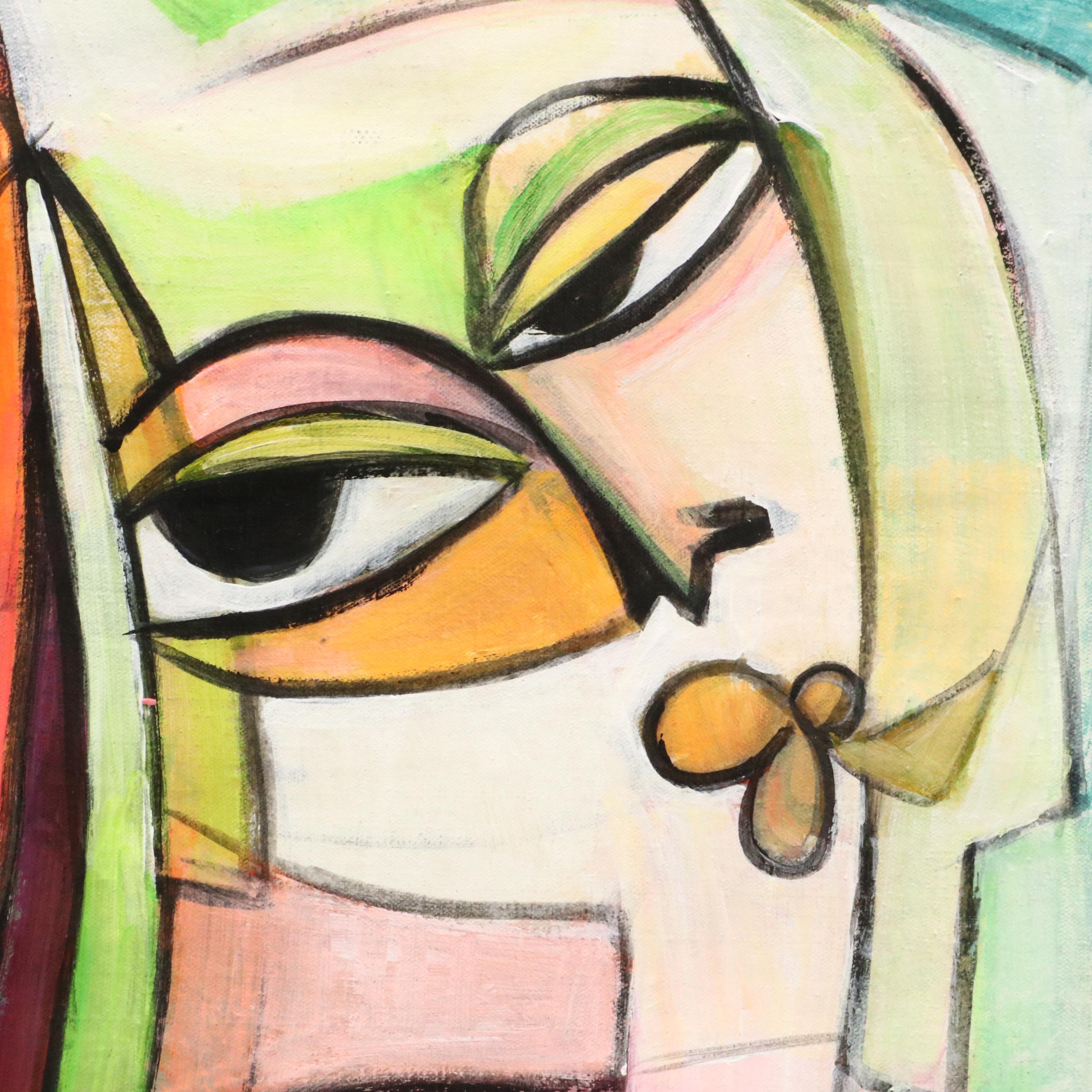 Evuarherhe Ufuoma Cubistic Acrylic Painting "Family," 2022