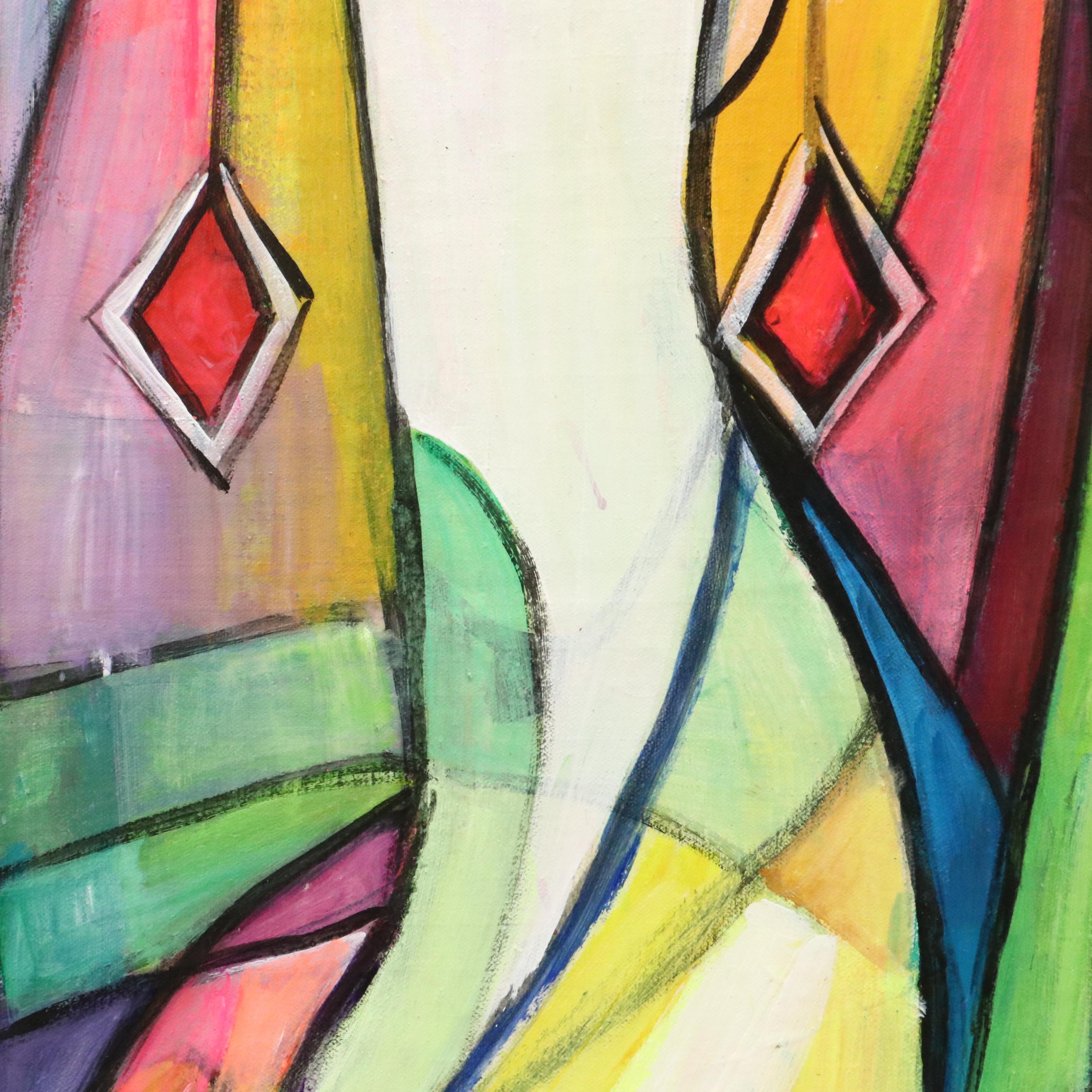 Evuarherhe Ufuoma Cubistic Acrylic Painting "Family," 2022