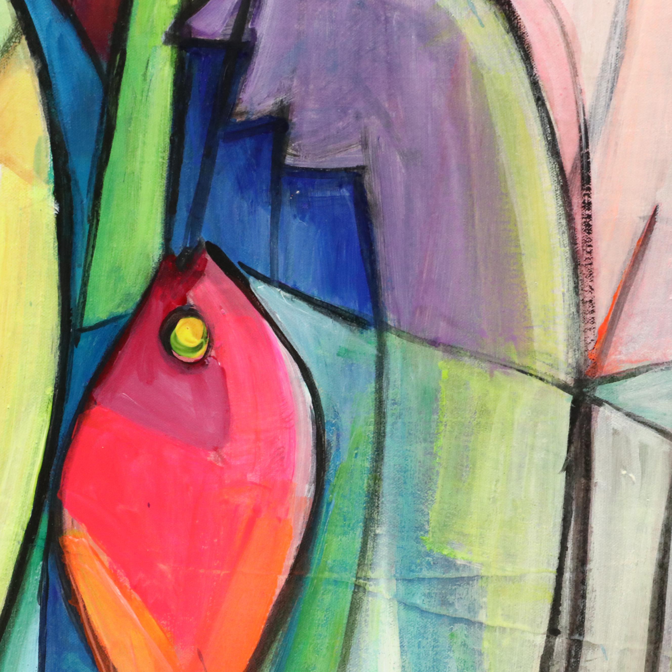 Evuarherhe Ufuoma Cubistic Acrylic Painting "Family," 2022