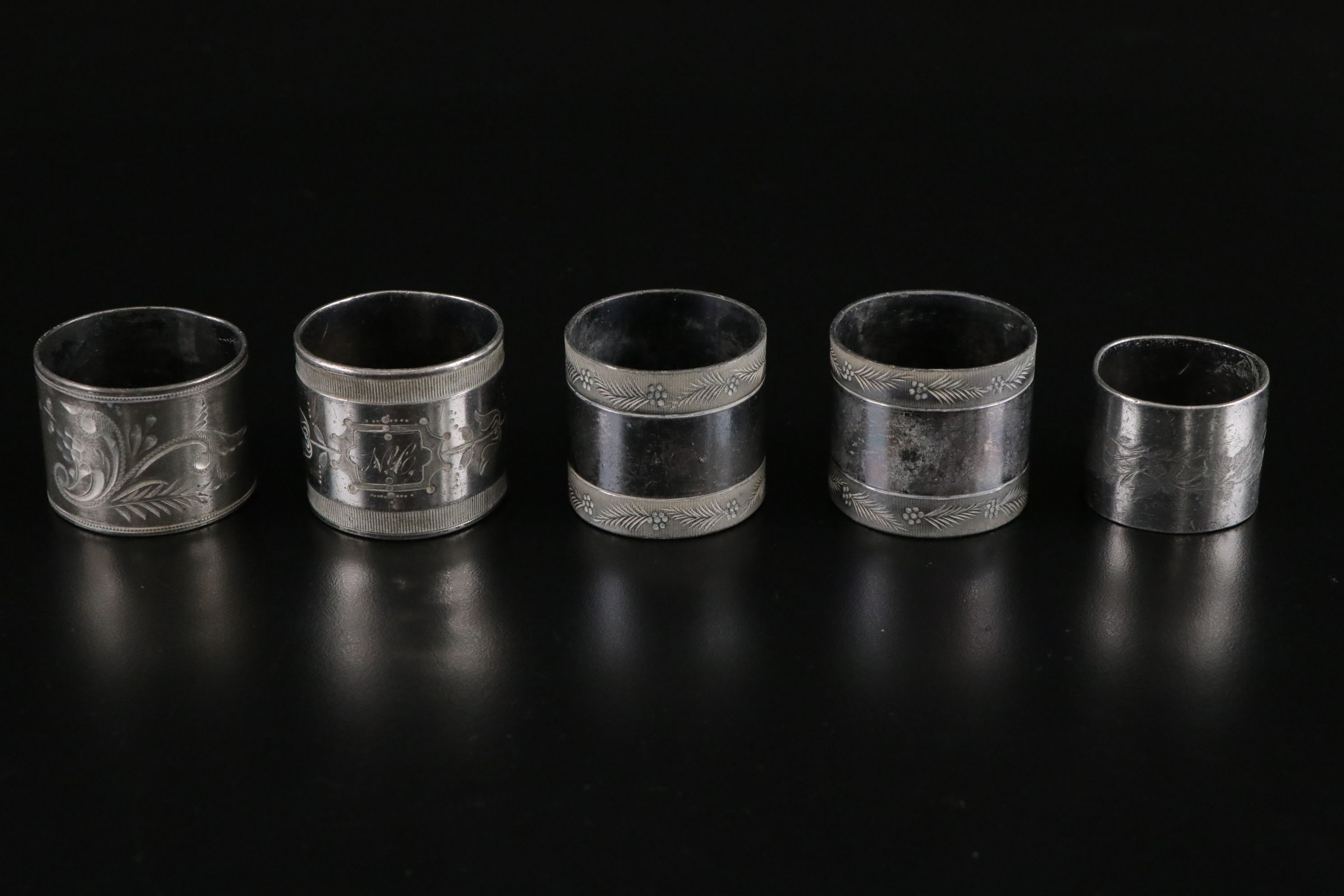 Silver Plate & Glass Napkin Rings, Serving Plate & More