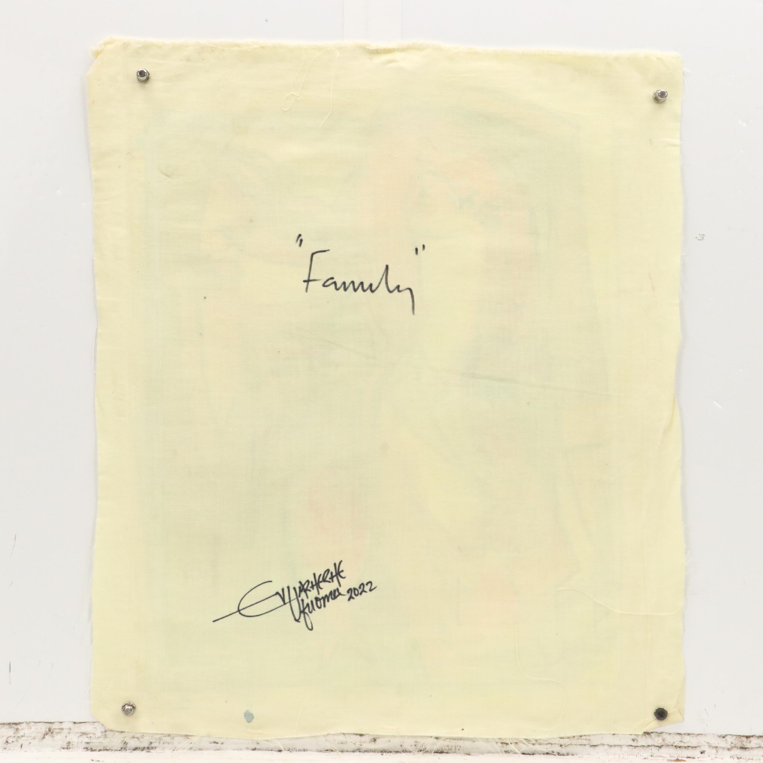 Evuarherhe Ufuoma Cubistic Acrylic Painting "Family," 2022