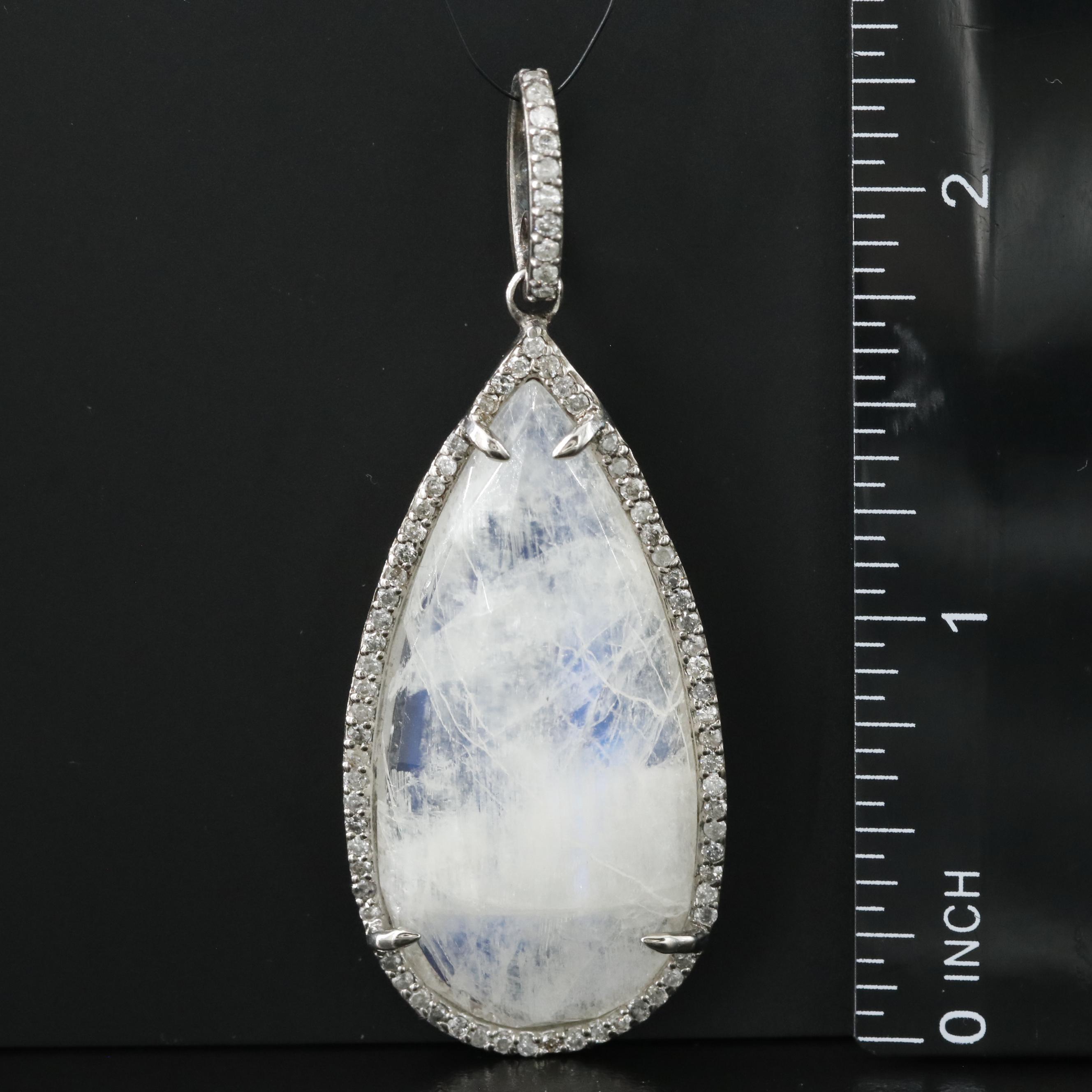 Sheryl Lowe Sterling Rainbow Moonstone and Diamond Drop Pendant