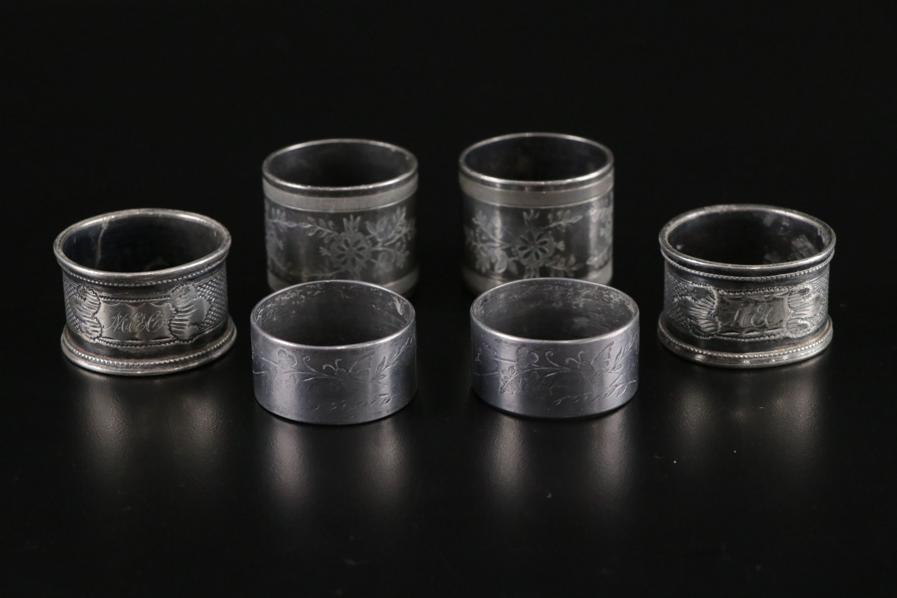 Silver Plate & Glass Napkin Rings, Serving Plate & More