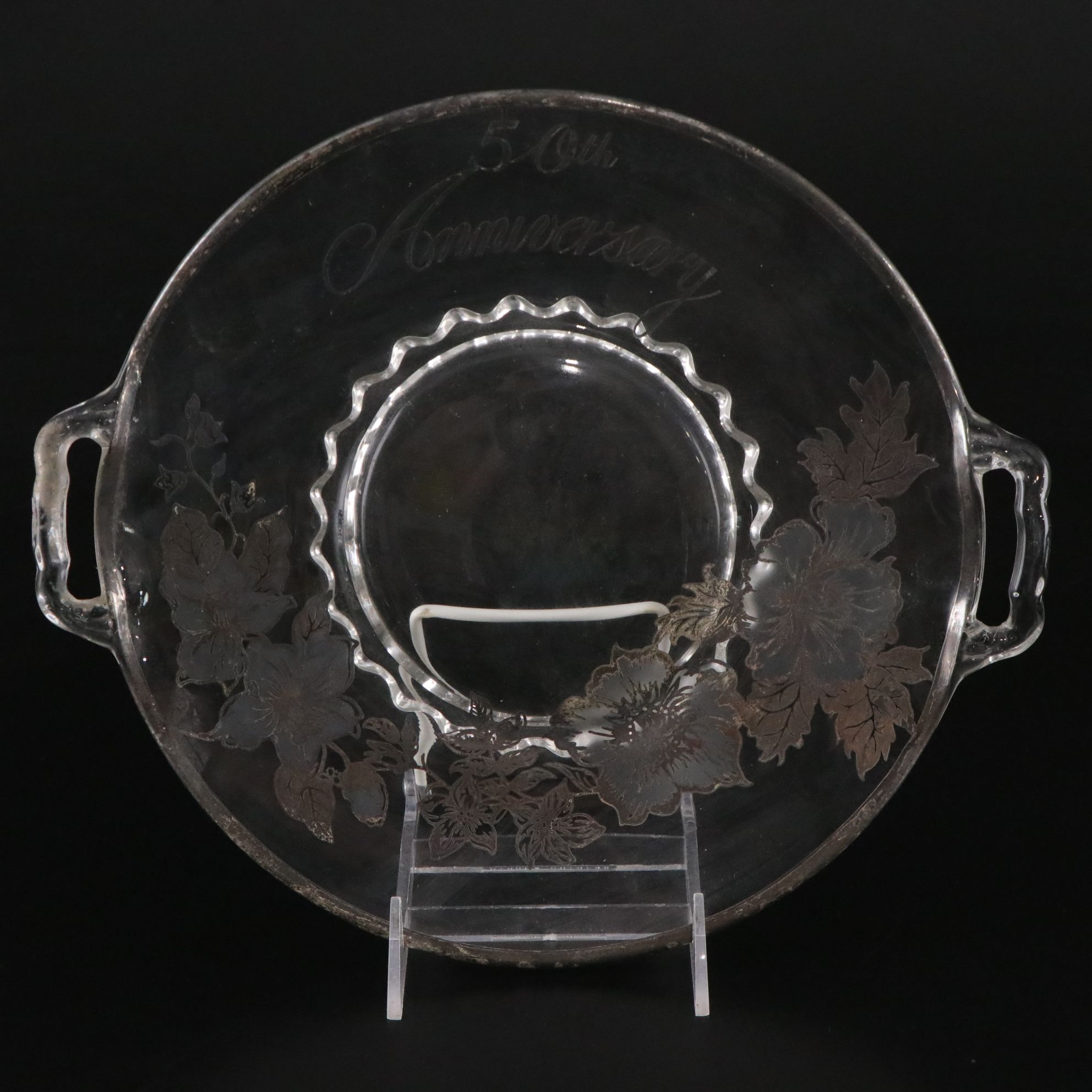 Silver Plate & Glass Napkin Rings, Serving Plate & More