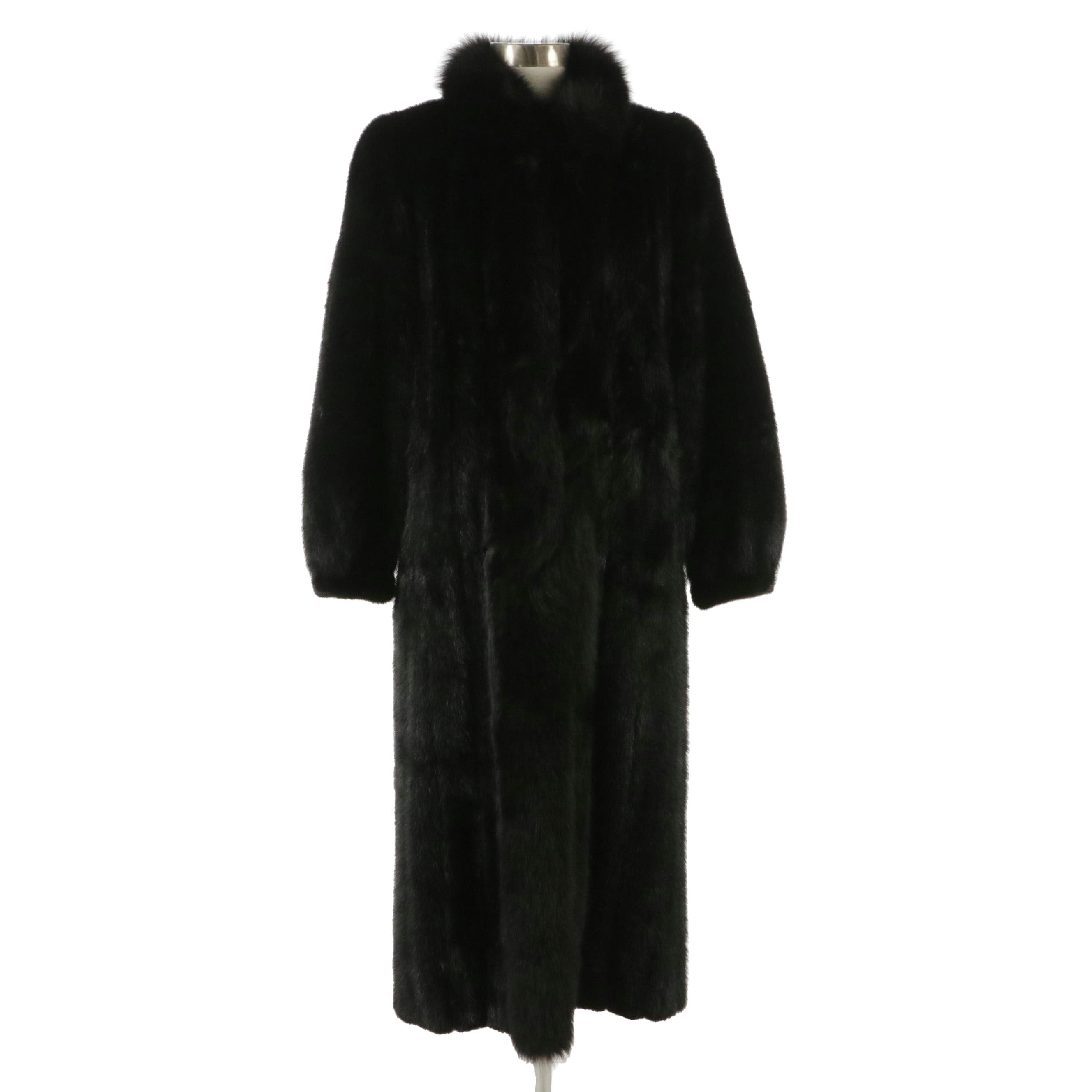 Mink Fur Coat with Fox Fur Tuxedo Collar