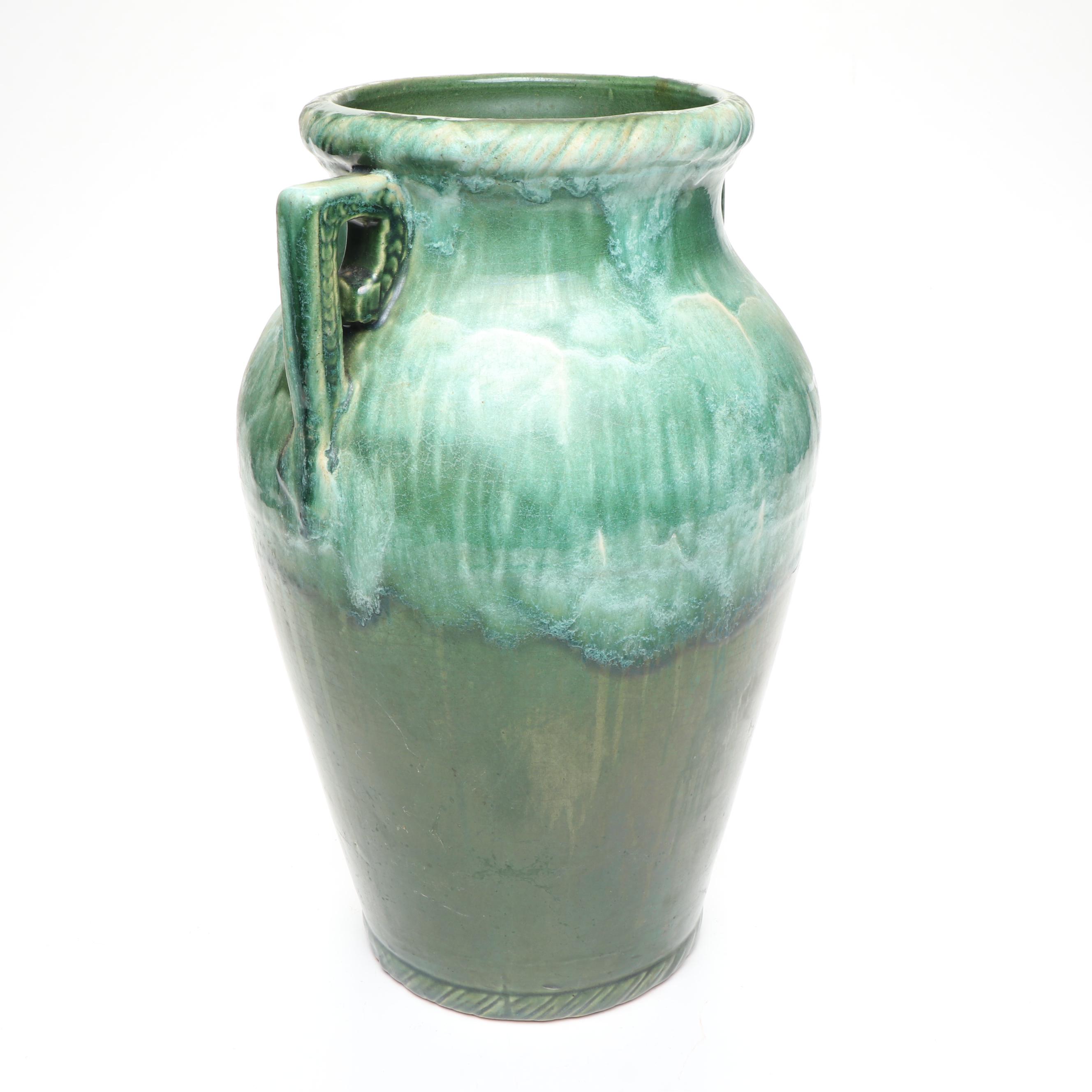 Art Deco Style Green Ceramic Drip Glaze Vase, Mid-20th Century