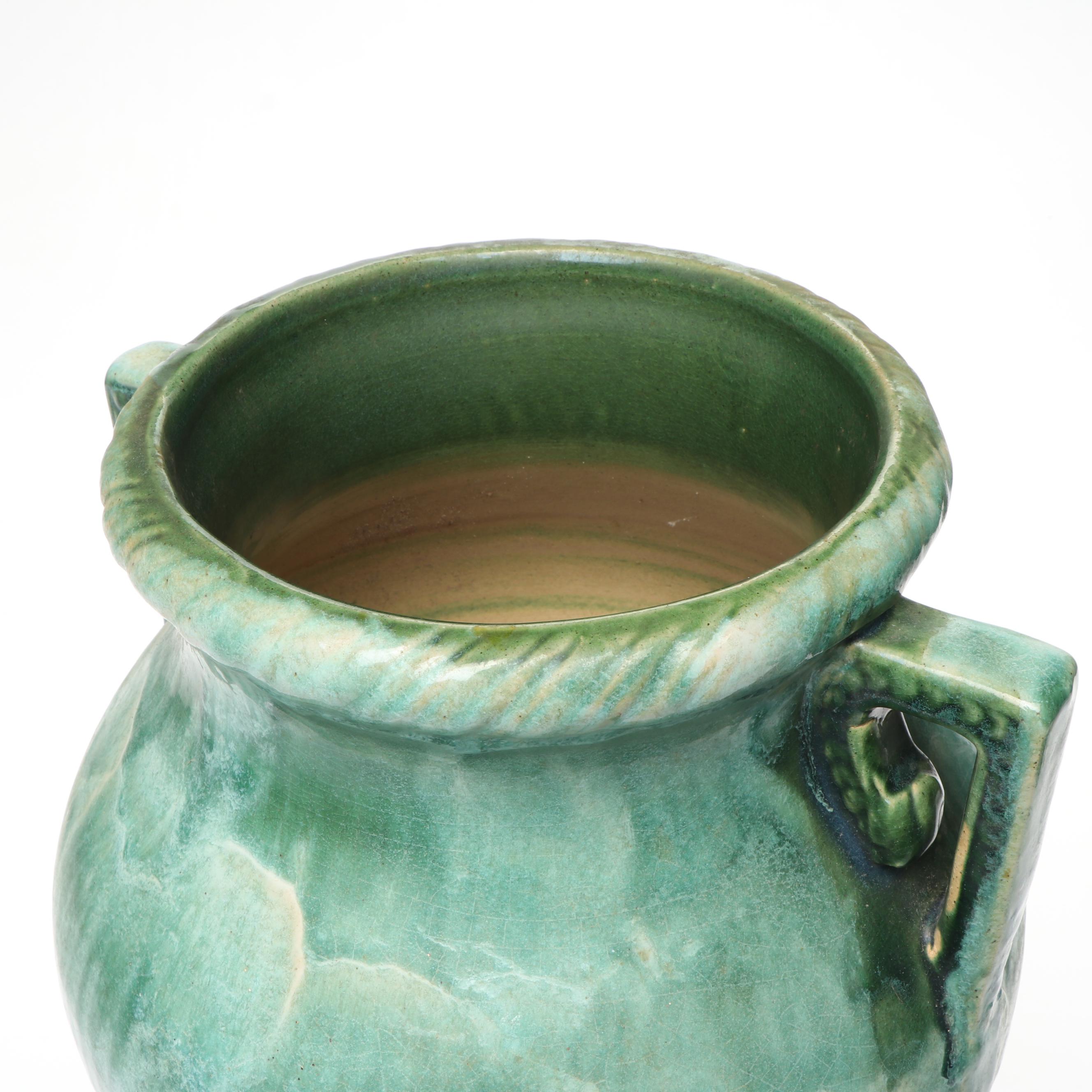 Art Deco Style Green Ceramic Drip Glaze Vase, Mid-20th Century