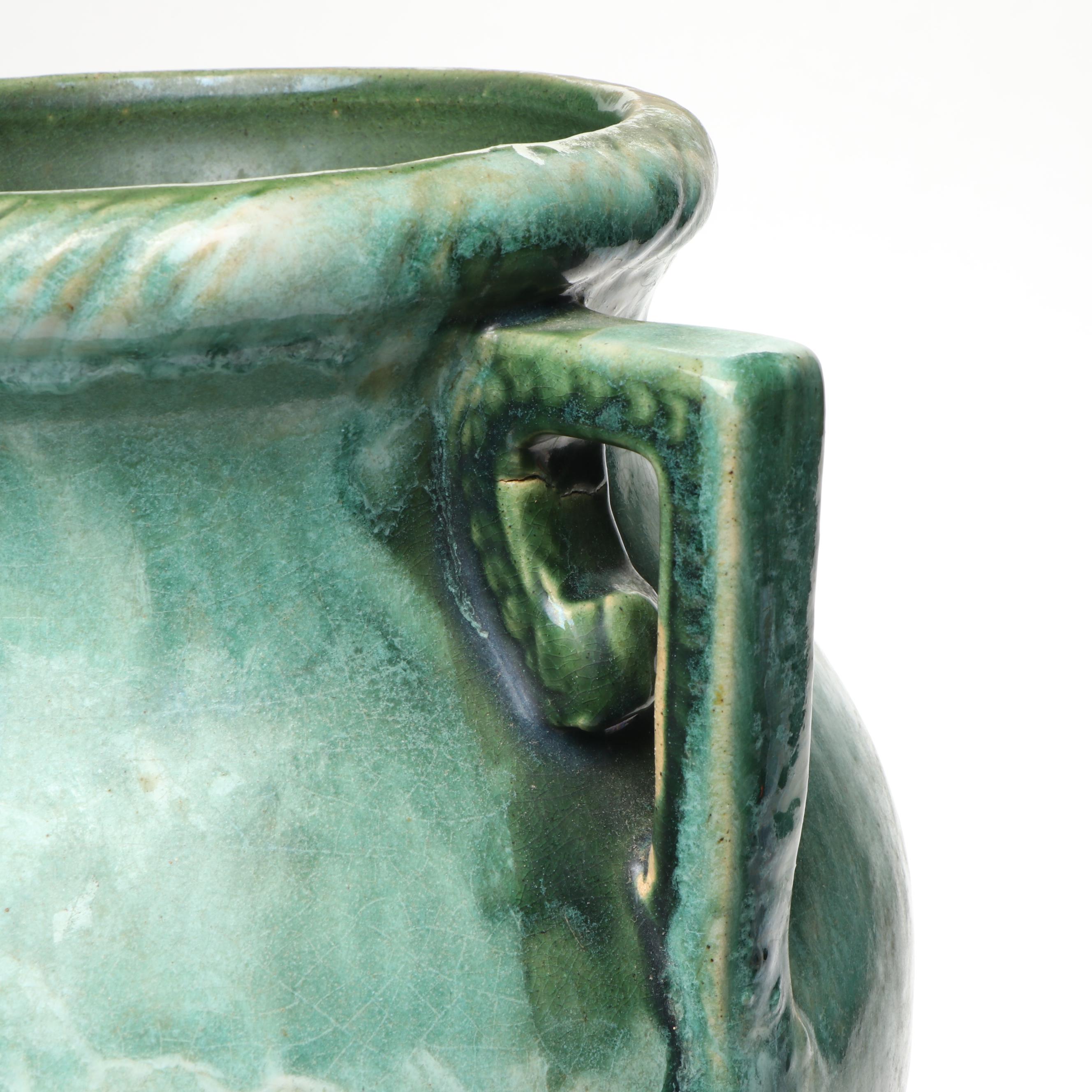 Art Deco Style Green Ceramic Drip Glaze Vase, Mid-20th Century