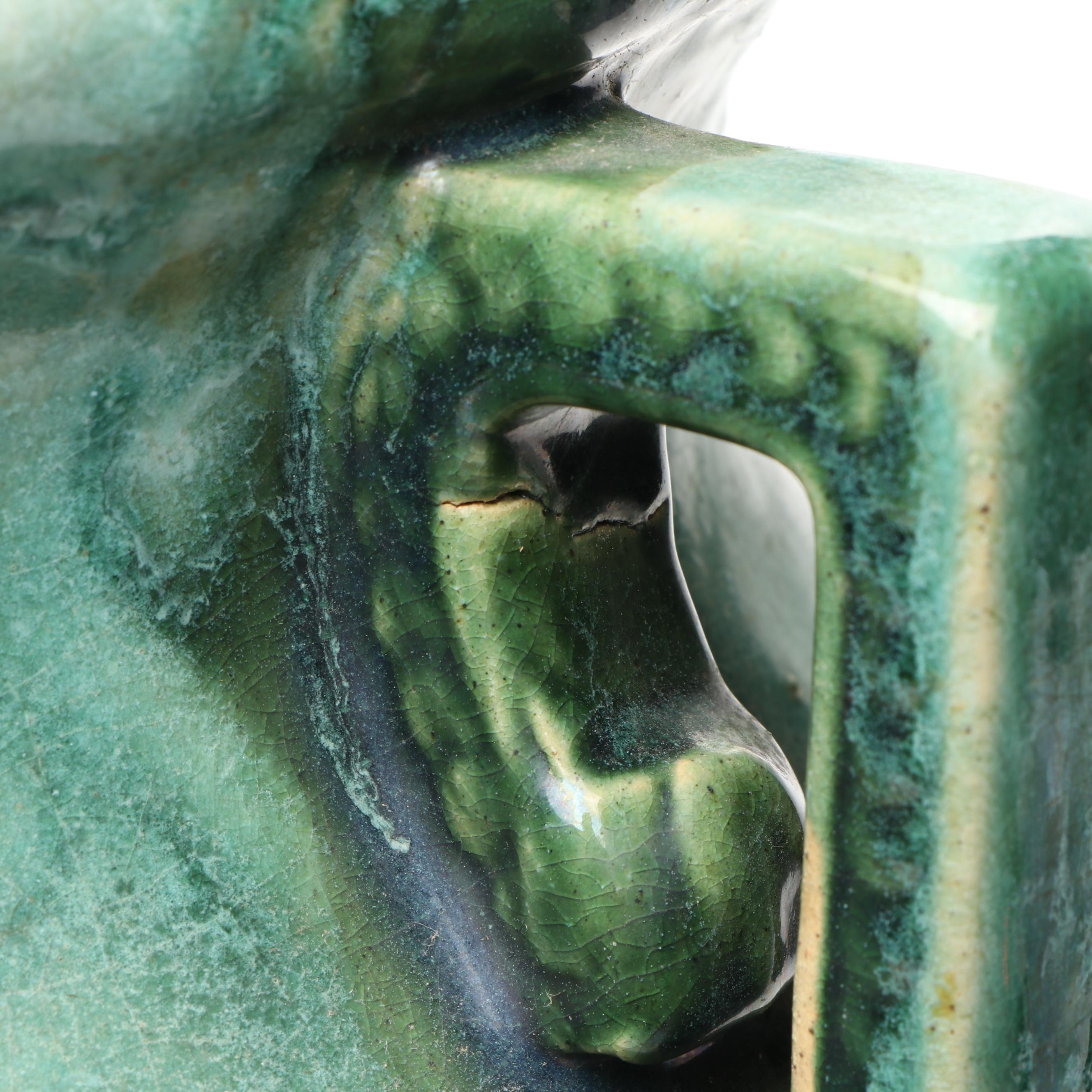 Art Deco Style Green Ceramic Drip Glaze Vase, Mid-20th Century