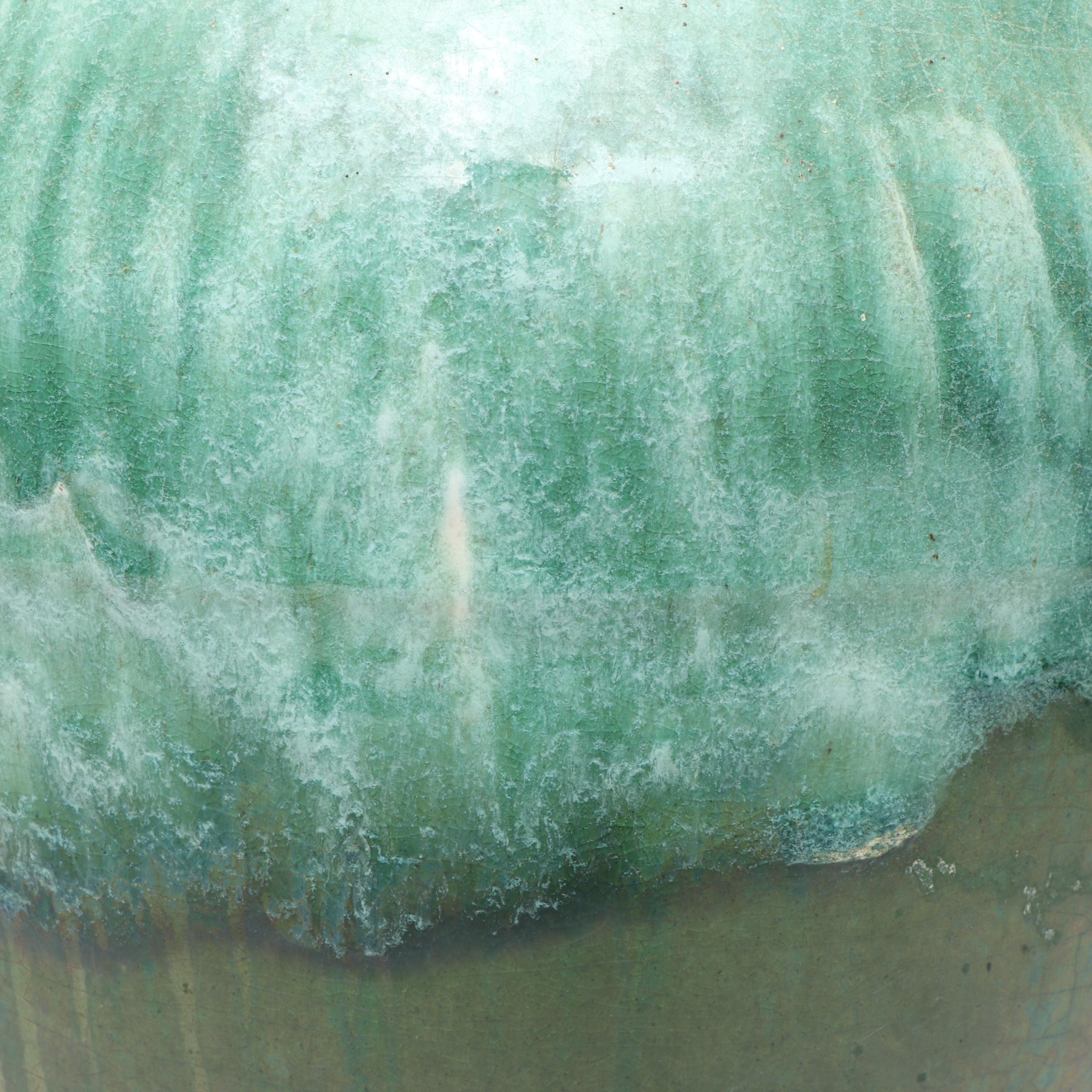 Art Deco Style Green Ceramic Drip Glaze Vase, Mid-20th Century
