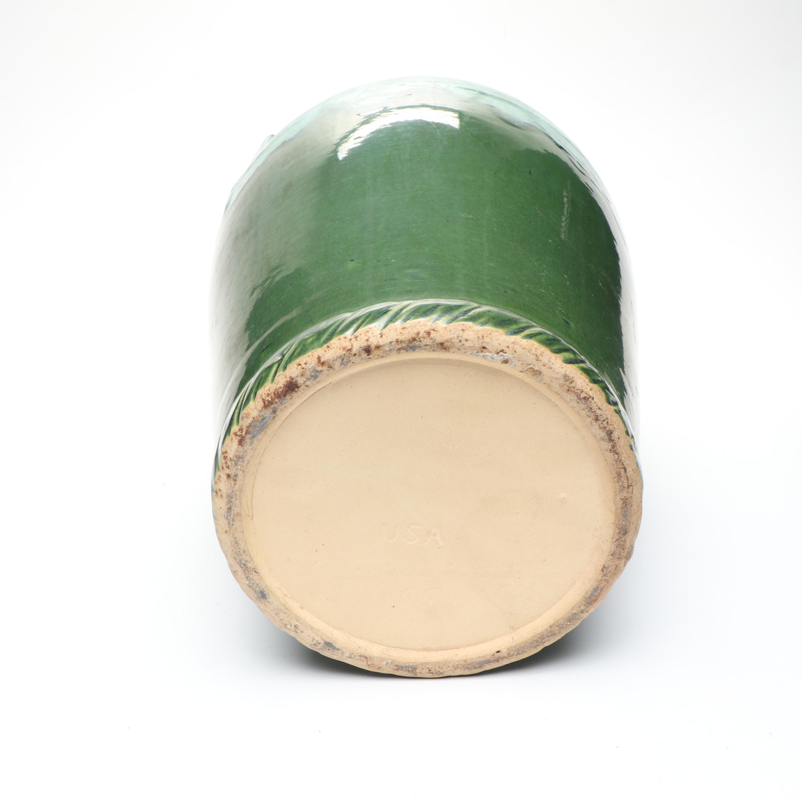 Art Deco Style Green Ceramic Drip Glaze Vase, Mid-20th Century