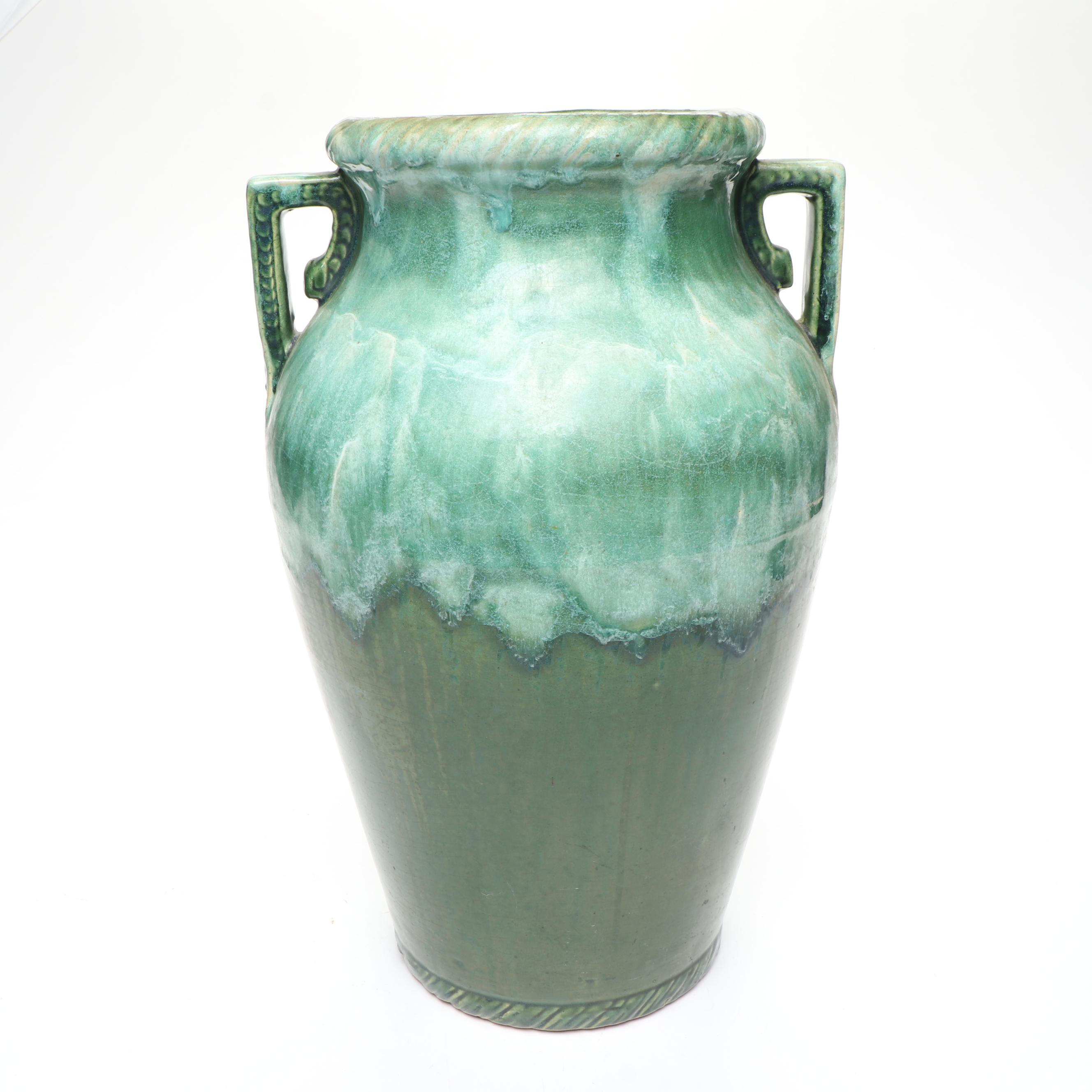 Art Deco Style Green Ceramic Drip Glaze Vase, Mid-20th Century
