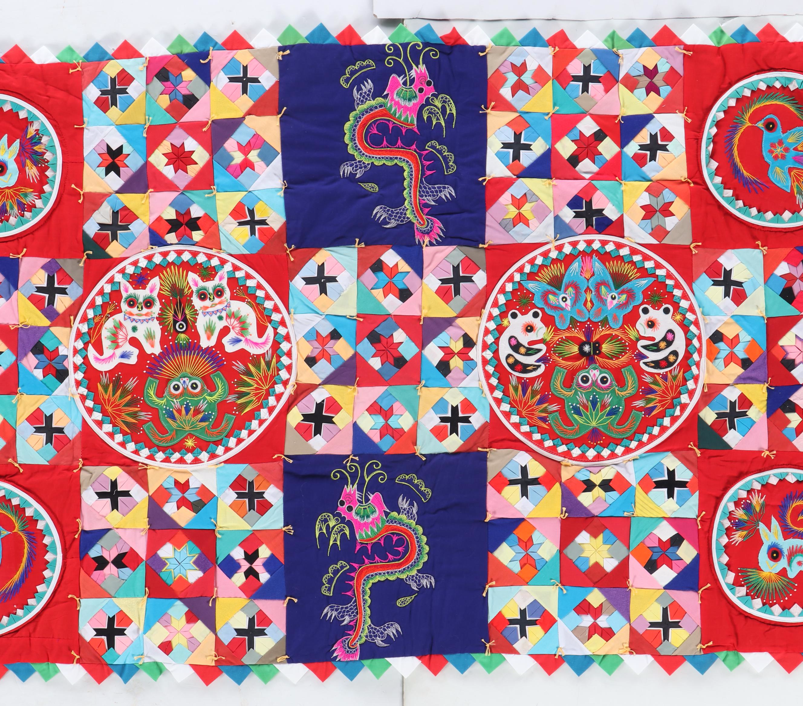 Chinese Handsewn Folk Art "Bai Jia Bei" One Hundred Families Patchwork Quilt