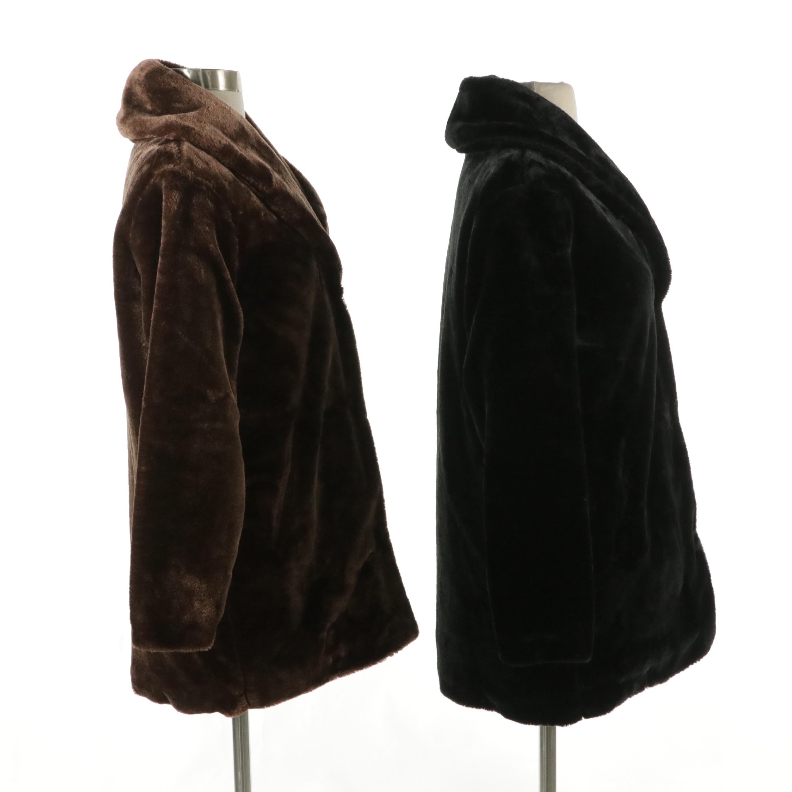 Tudor Court Black and Brown Faux-Fur Snap-Front Jackets