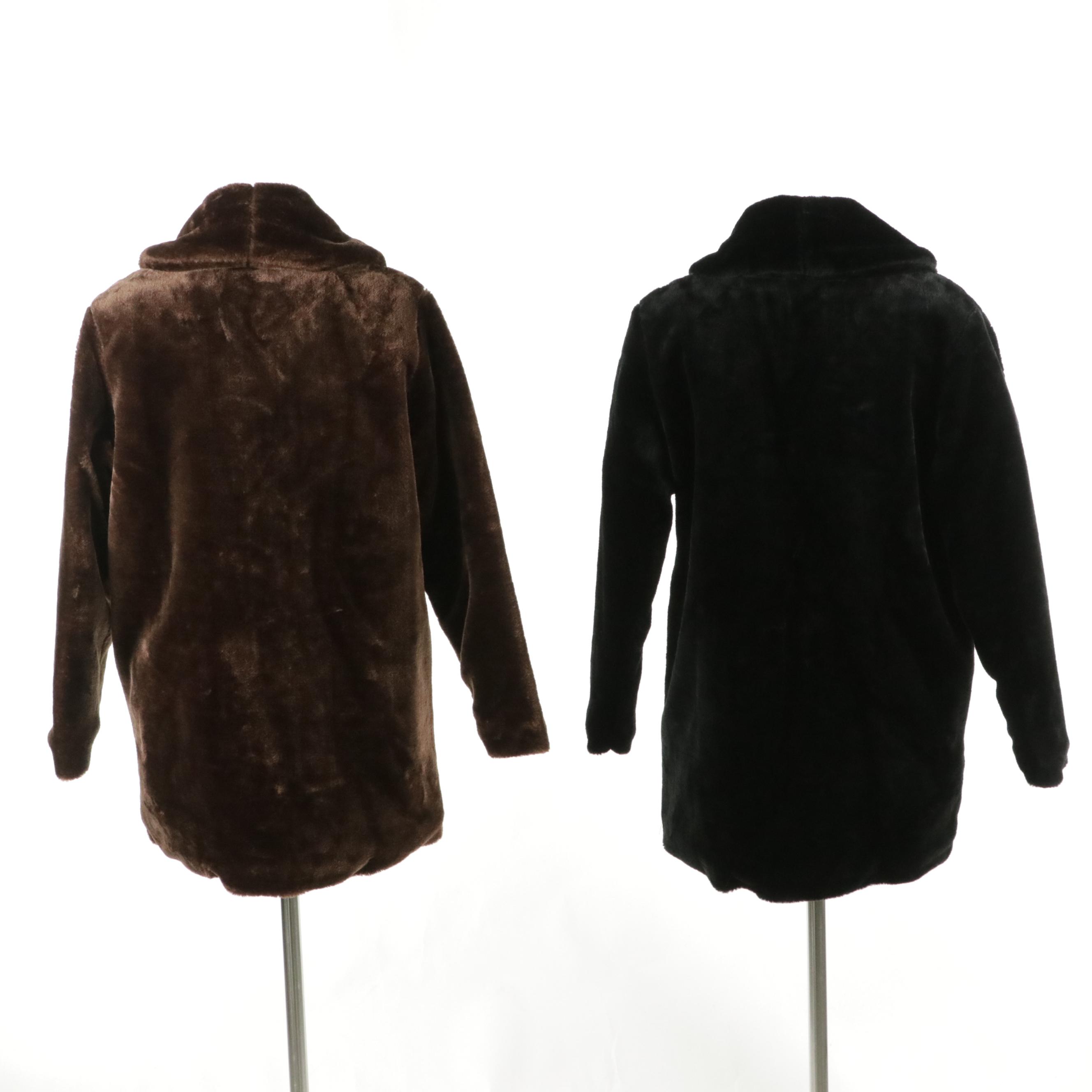 Tudor Court Black and Brown Faux-Fur Snap-Front Jackets