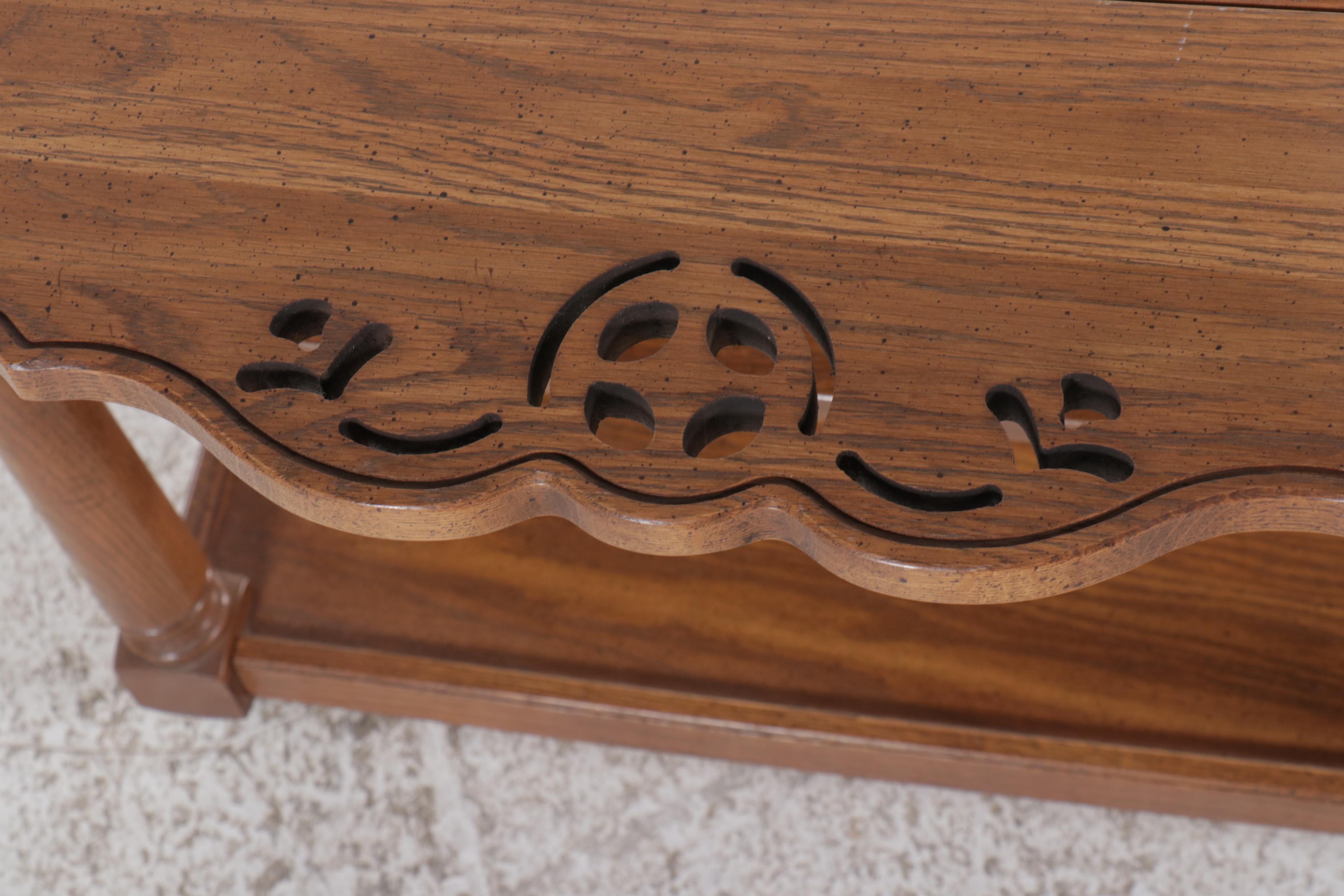 Oak and Burl Wood Drop-Leaf Bar Cart