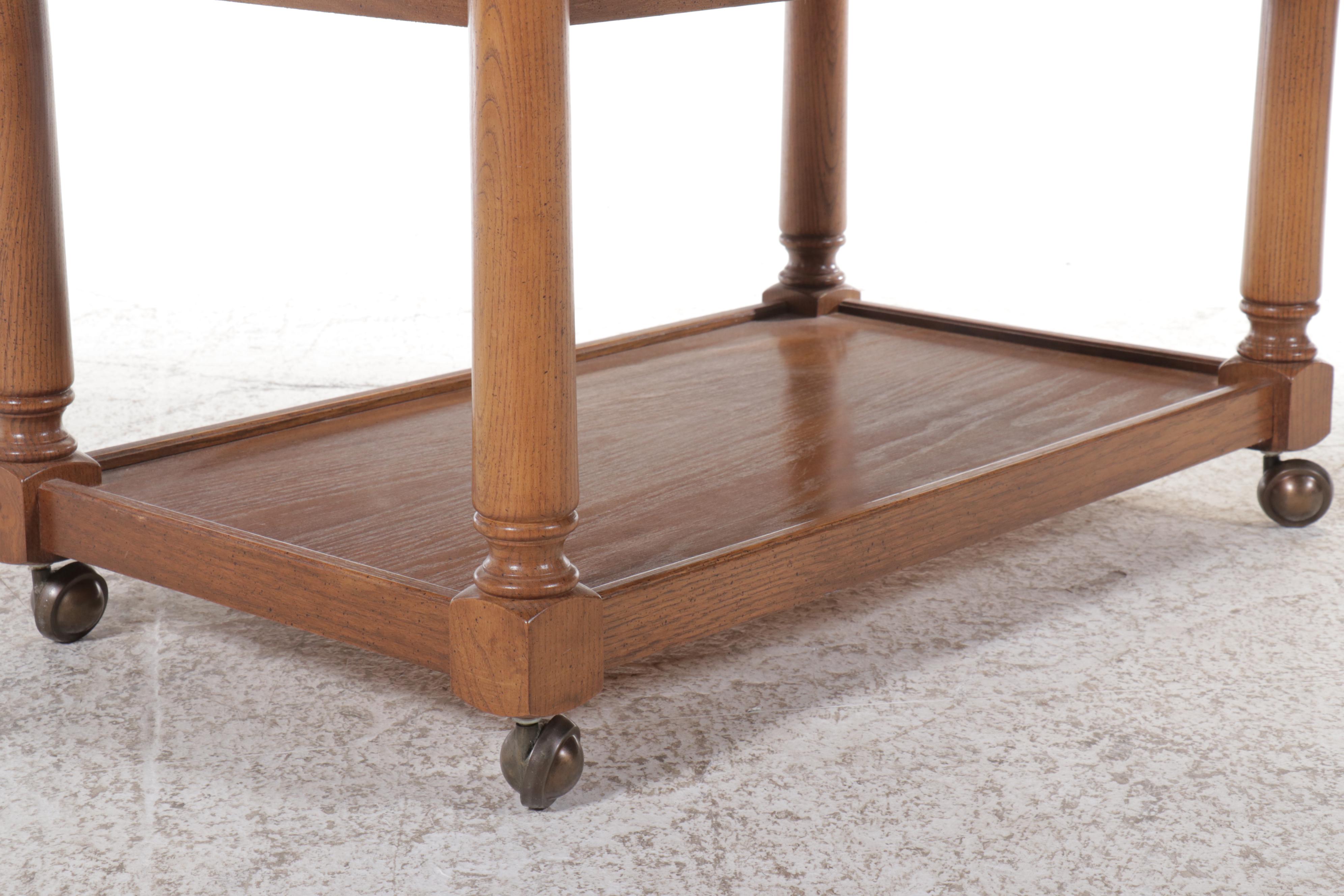 Oak and Burl Wood Drop-Leaf Bar Cart