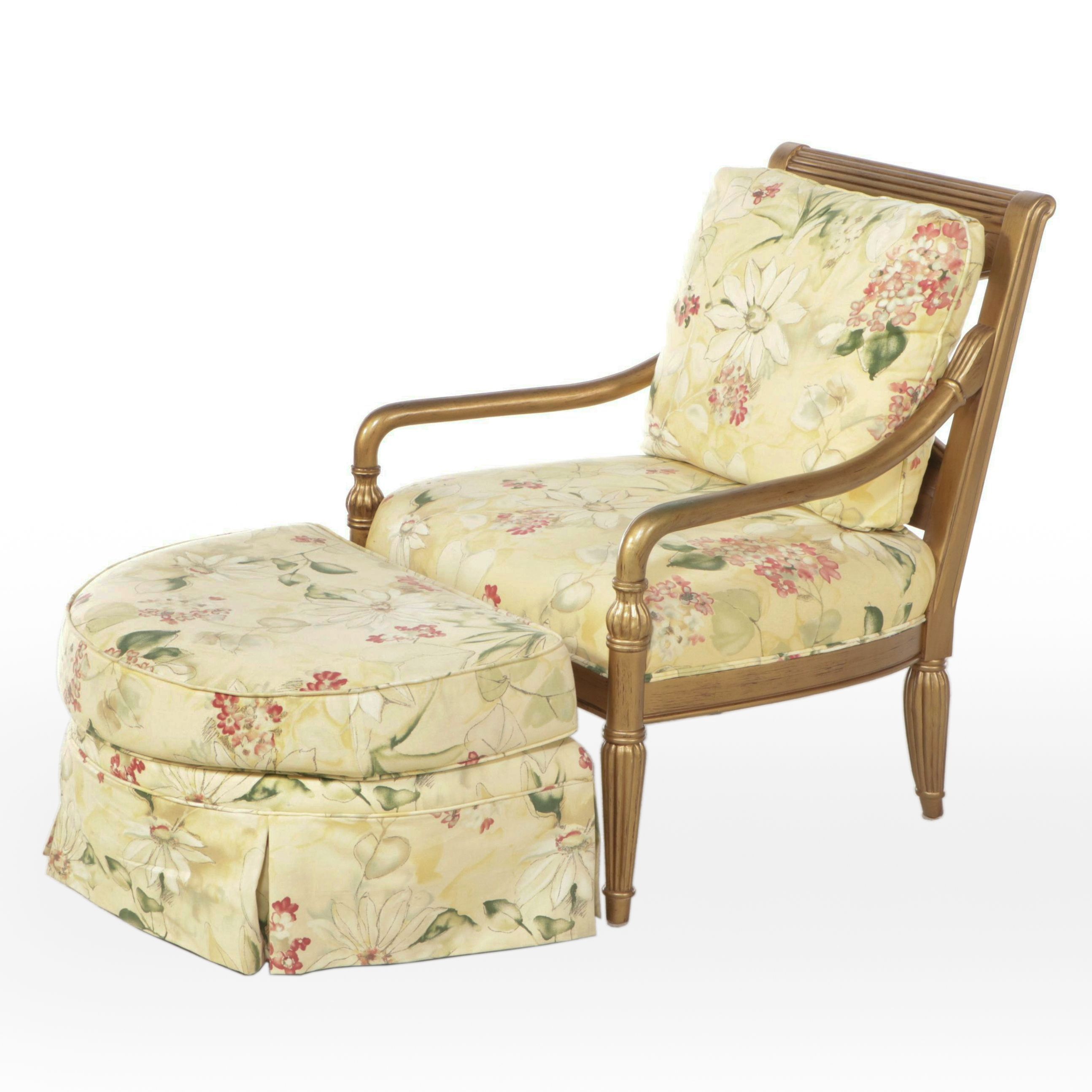 Bernhardt Gilt-Finished French Provincial Armchair and Ottoman