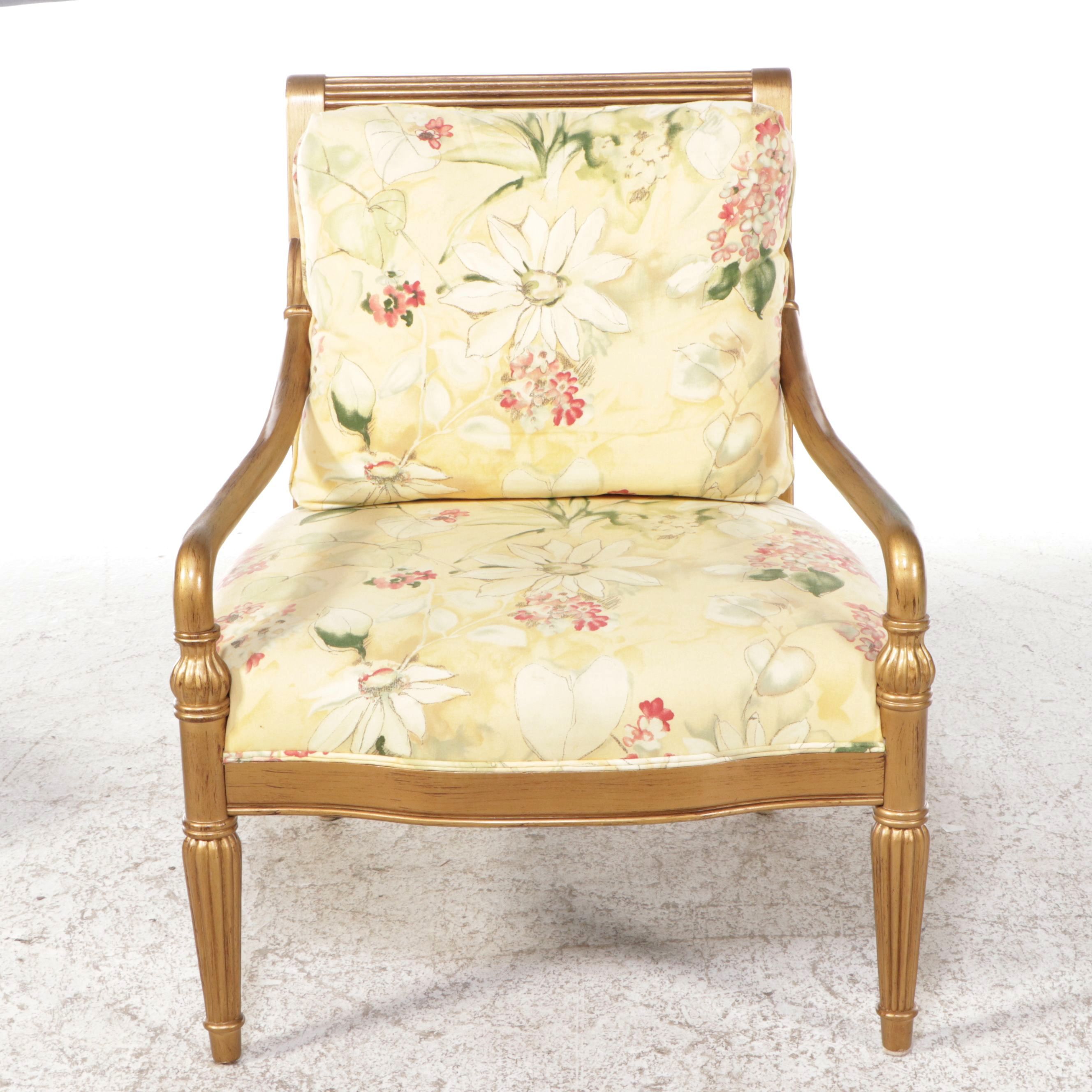Bernhardt Gilt-Finished French Provincial Armchair and Ottoman