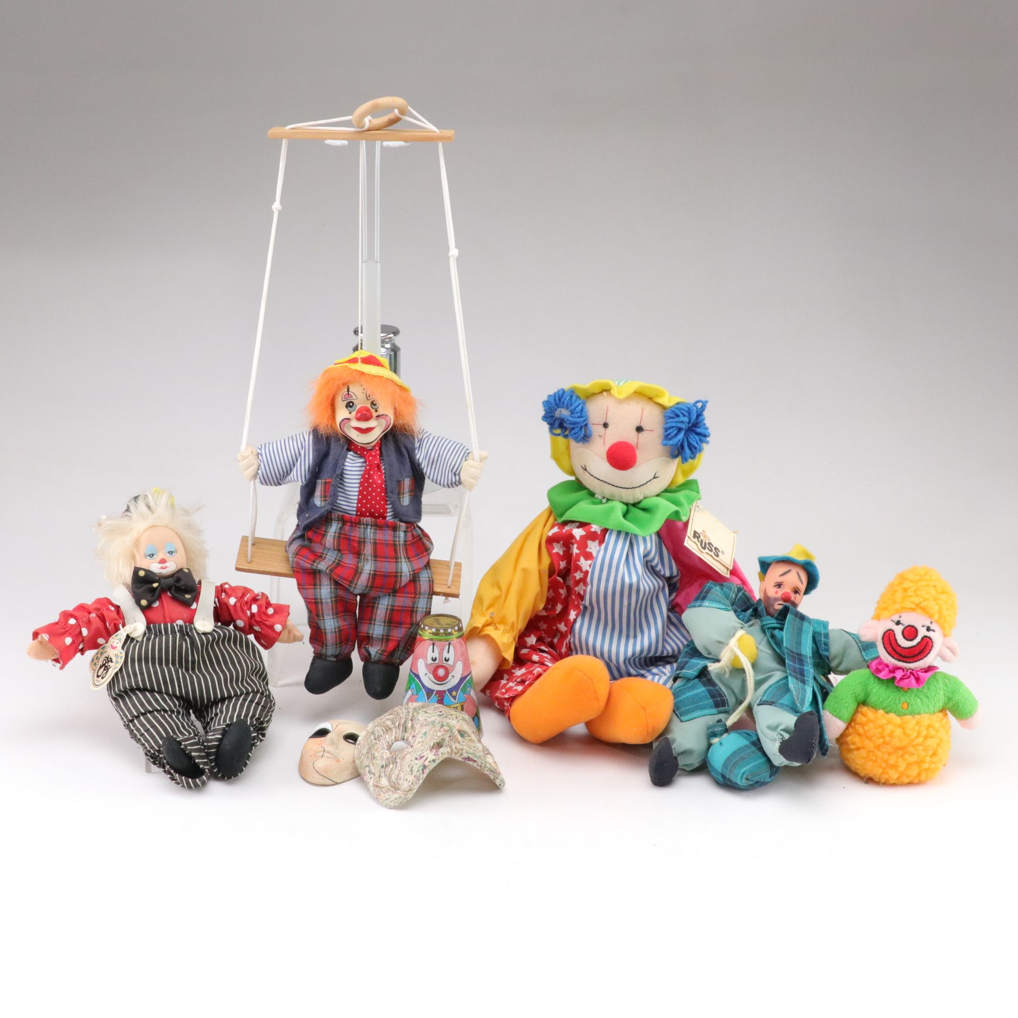 "Russ Chuckles" with Swinging Clown and Clown Dolls, Masks and More