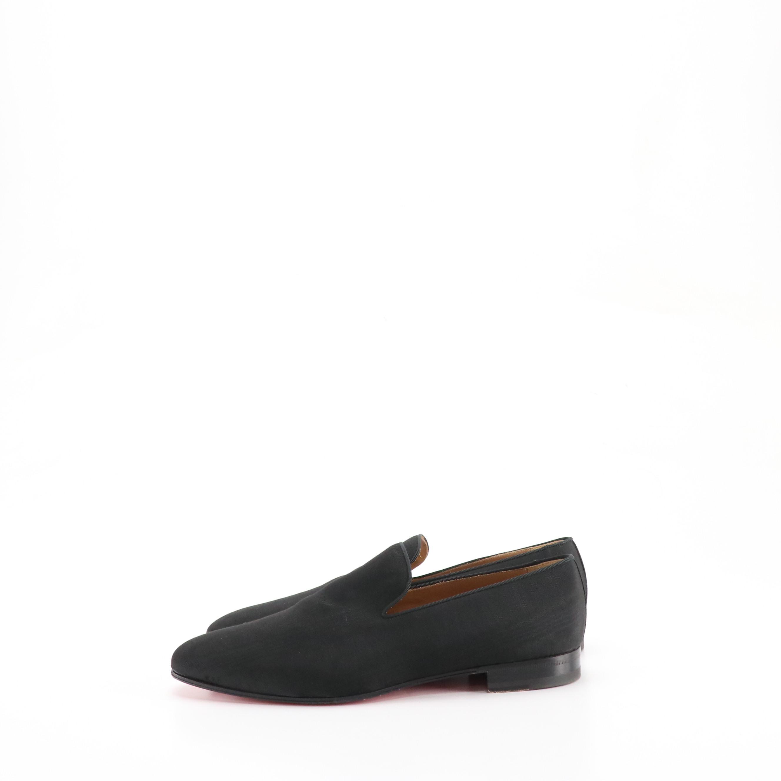 Men's Christian Louboutin Black Moiré and Grosgrain Dress Loafers