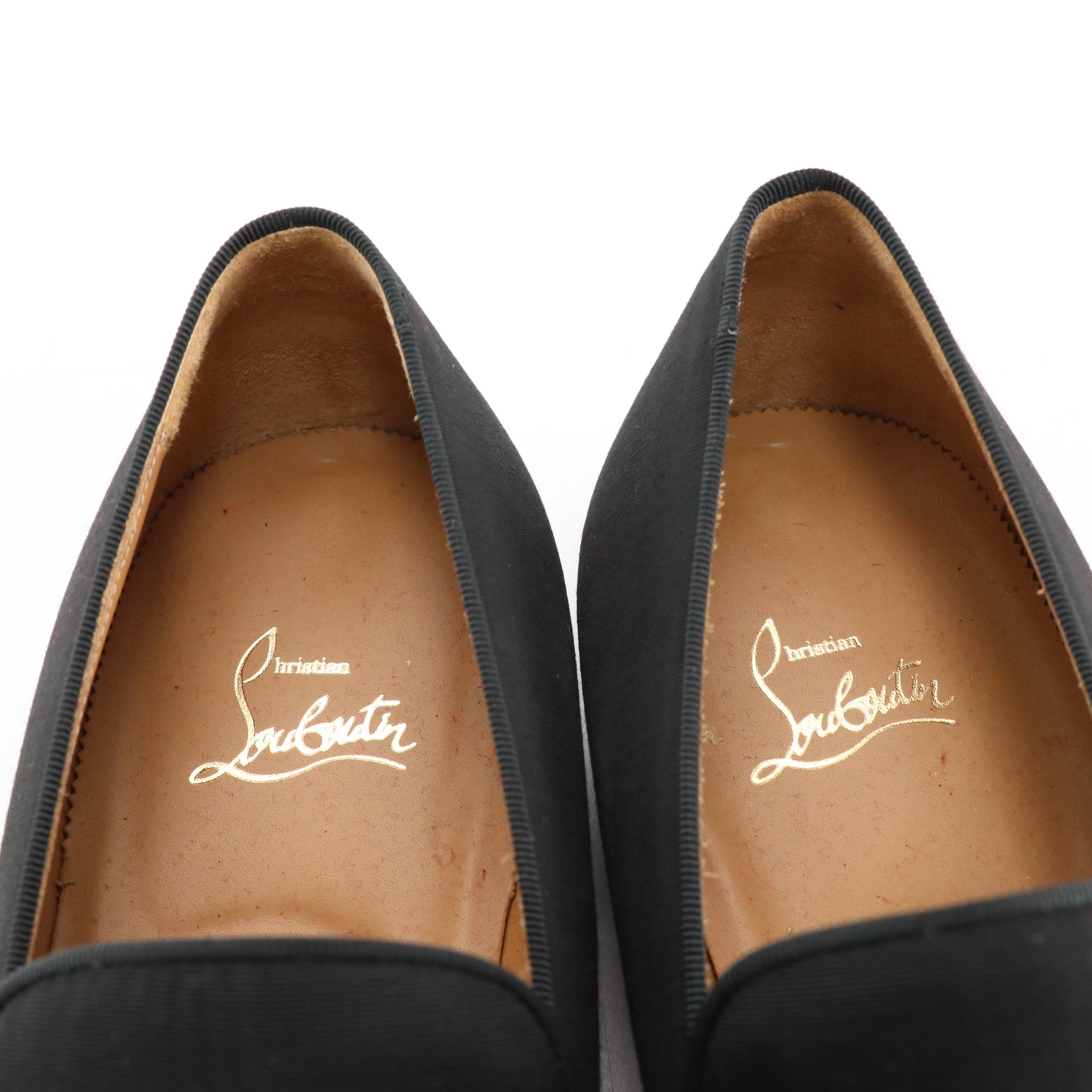 Men's Christian Louboutin Black Moiré and Grosgrain Dress Loafers