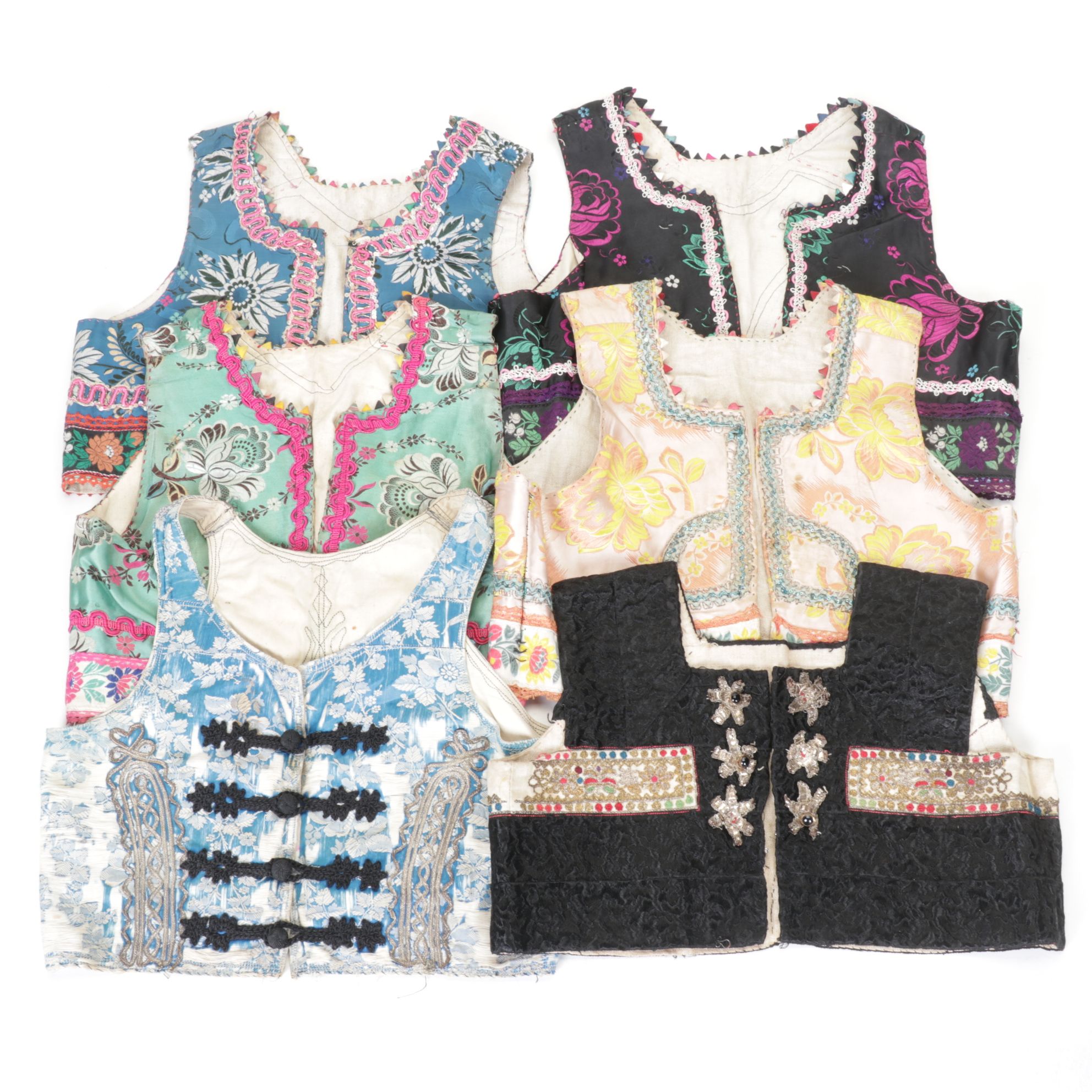 Handmade Folk Style Jacquard and Bead Embellished Vests, Mid-Late 20th C.