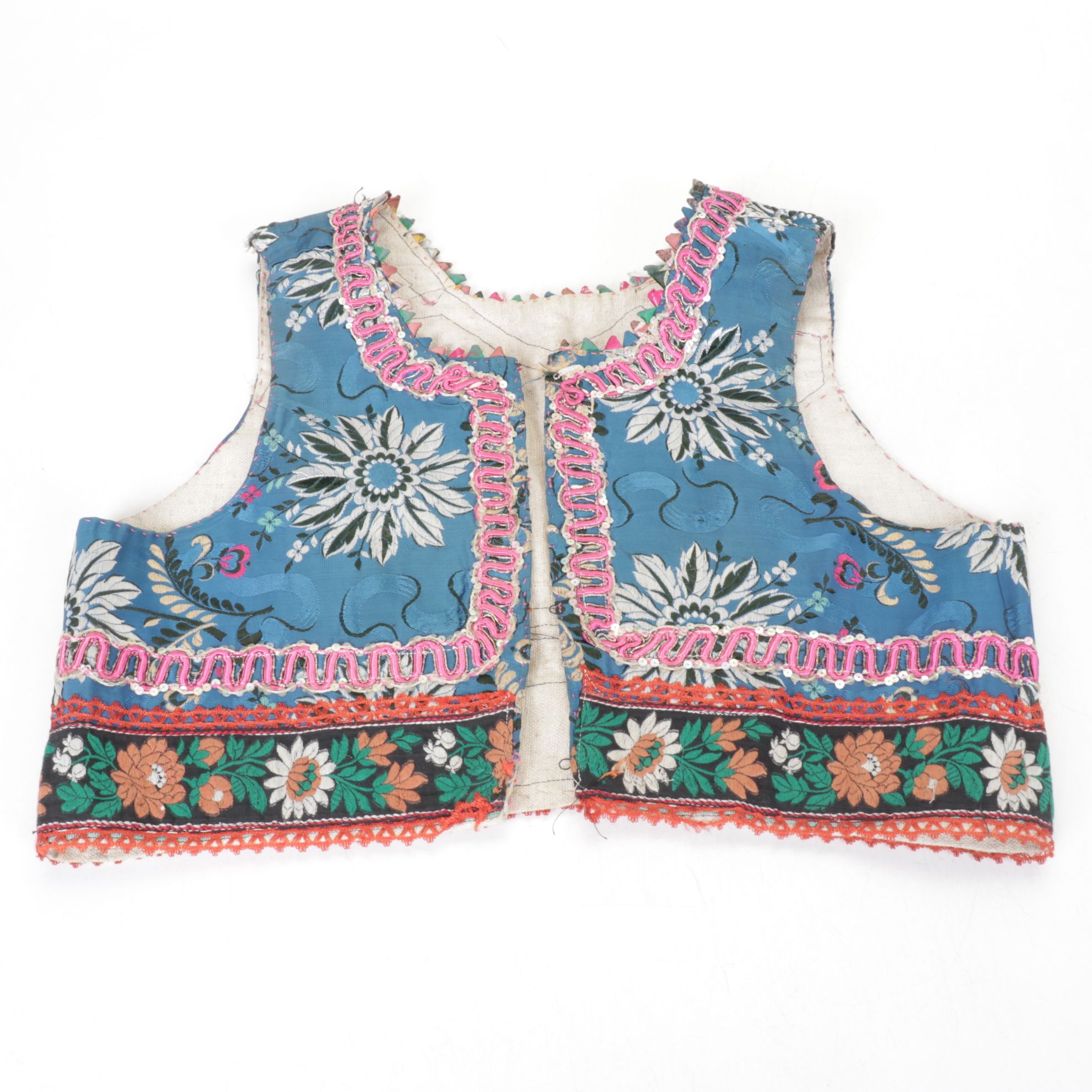 Handmade Folk Style Jacquard and Bead Embellished Vests, Mid-Late 20th C.