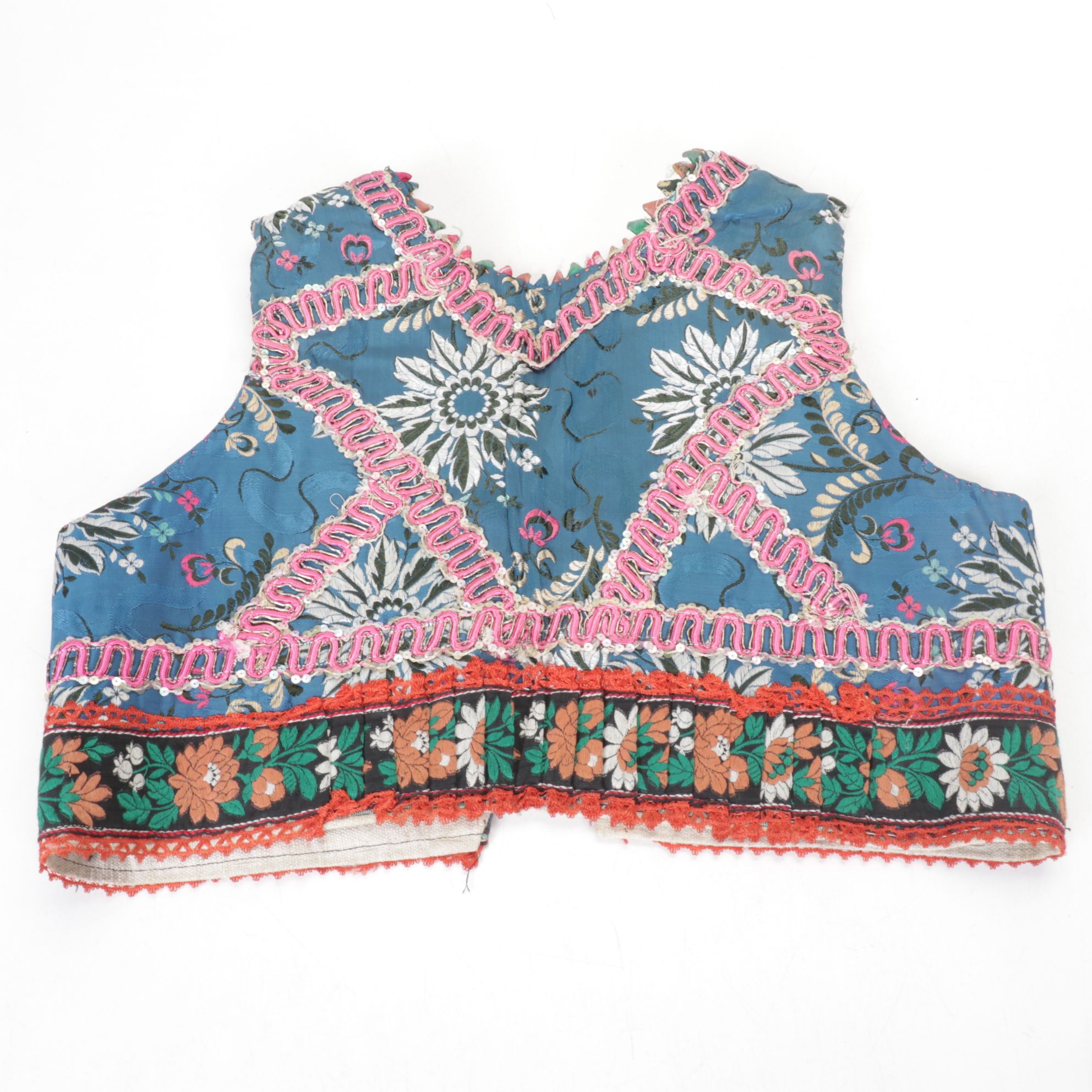 Handmade Folk Style Jacquard and Bead Embellished Vests, Mid-Late 20th C.