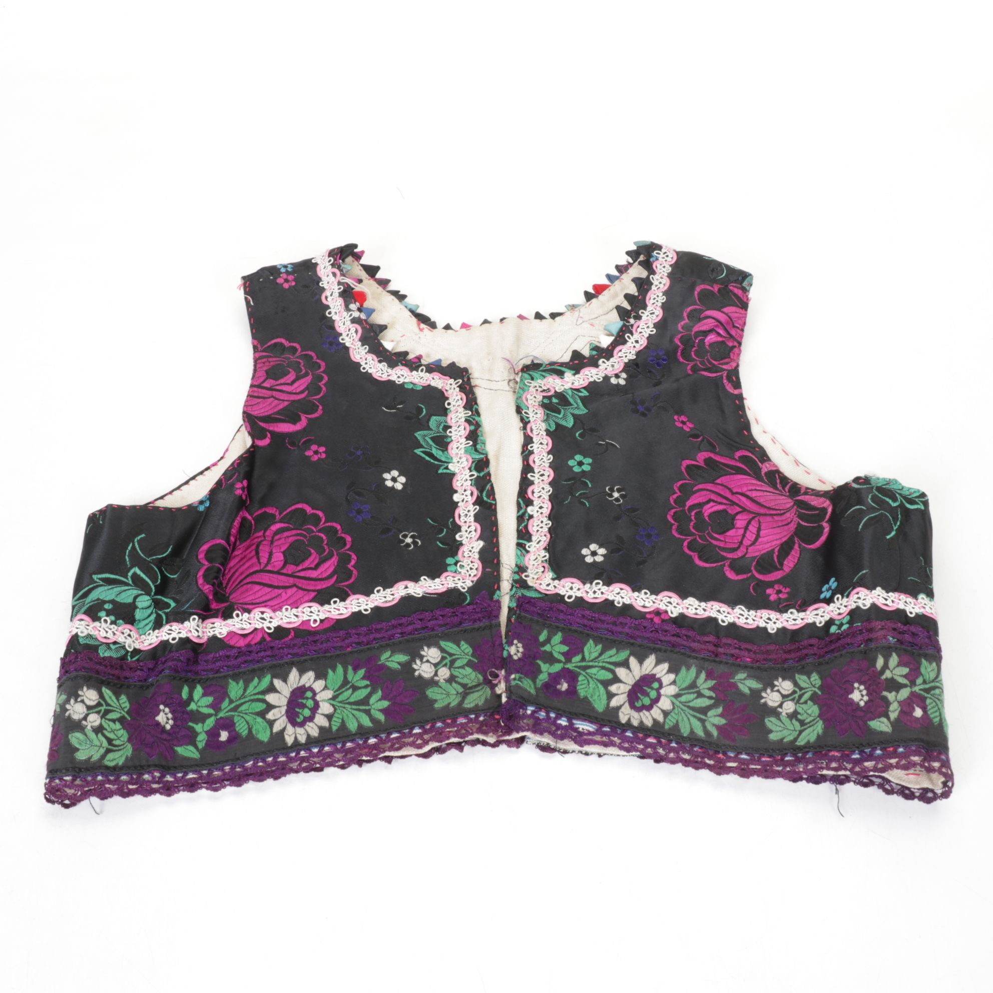 Handmade Folk Style Jacquard and Bead Embellished Vests, Mid-Late 20th C.