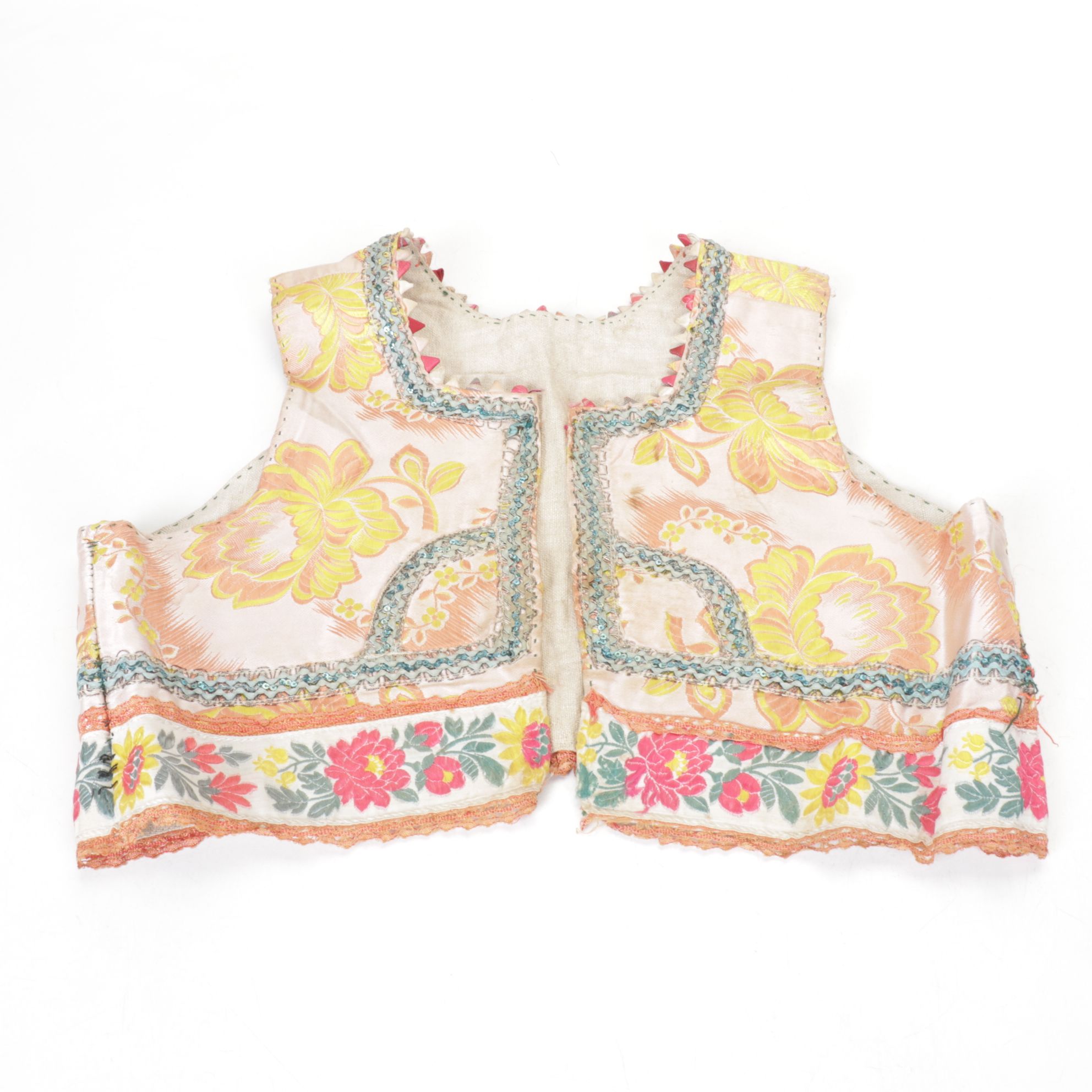 Handmade Folk Style Jacquard and Bead Embellished Vests, Mid-Late 20th C.