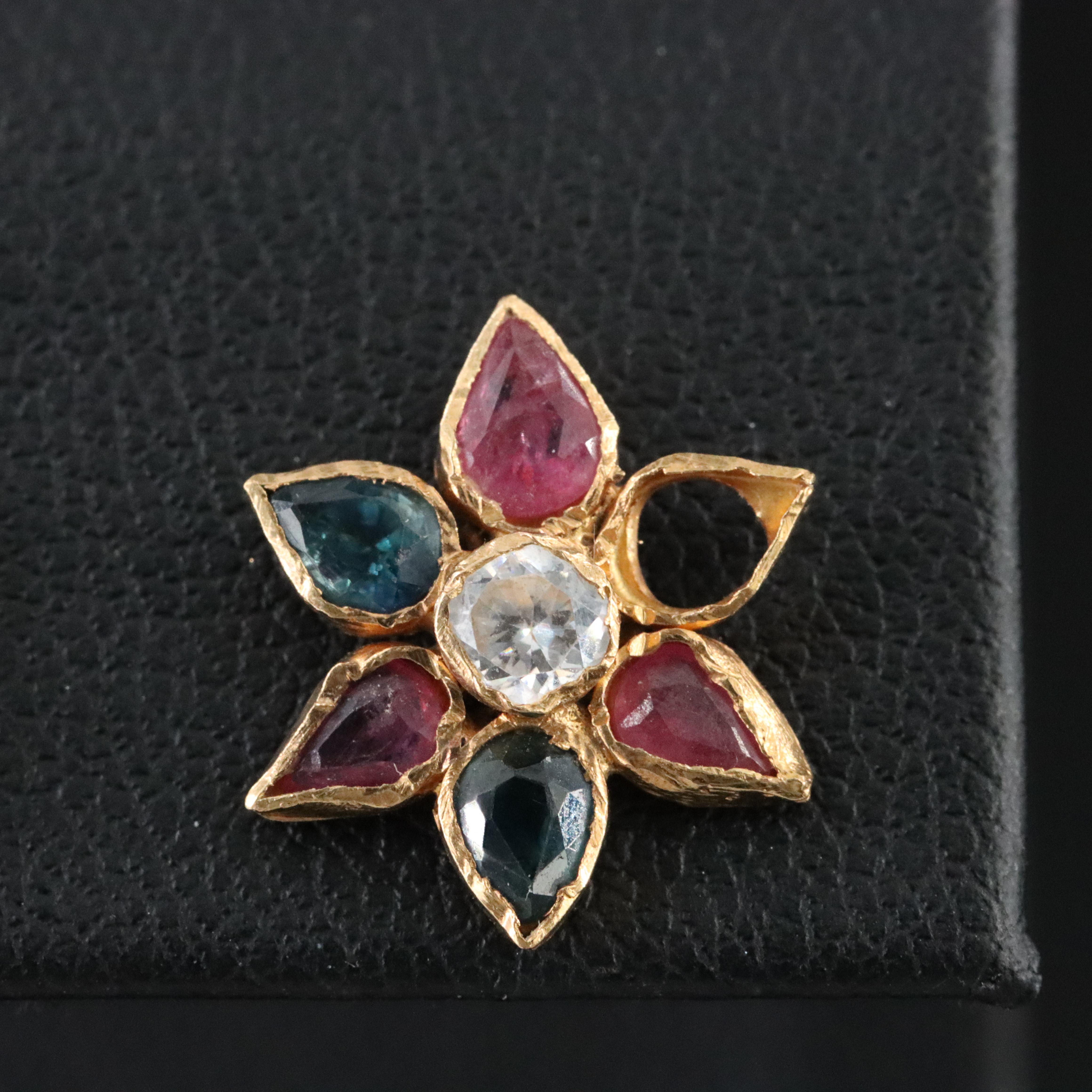 22K Ruby, Sapphire and CZ Flower Earrings