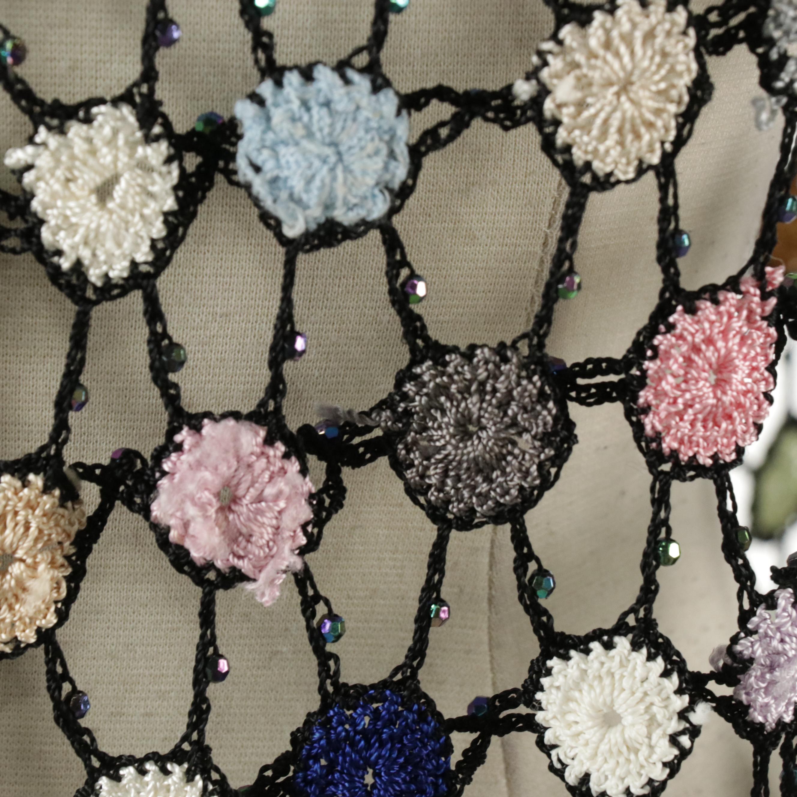 Multicolor Crochet Lace Poncho Top with Beaded Evening Purse