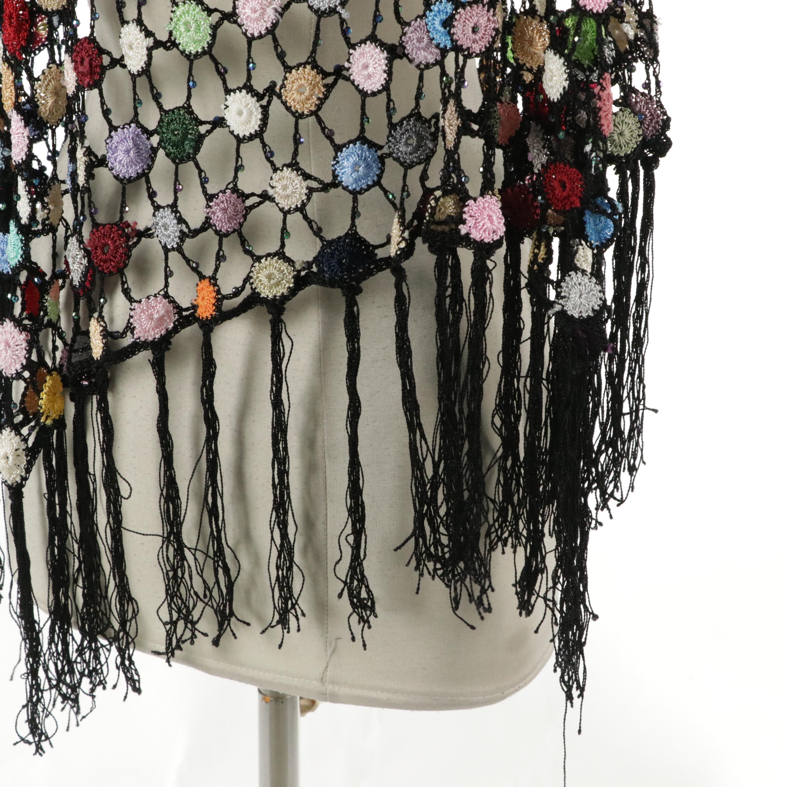 Multicolor Crochet Lace Poncho Top with Beaded Evening Purse