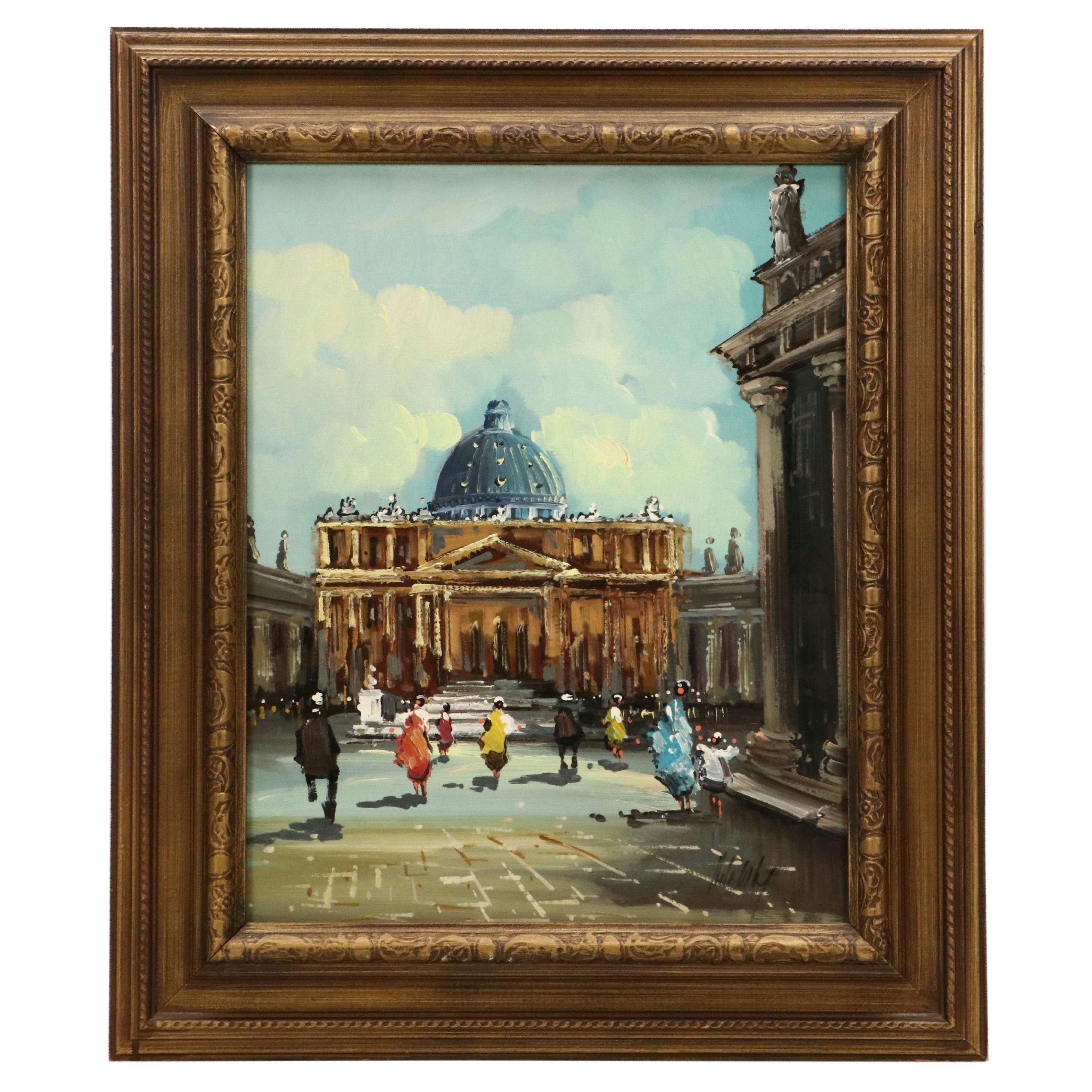 Antonio DeVity Oil Painting of Vatican Street Scene, 20th Century
