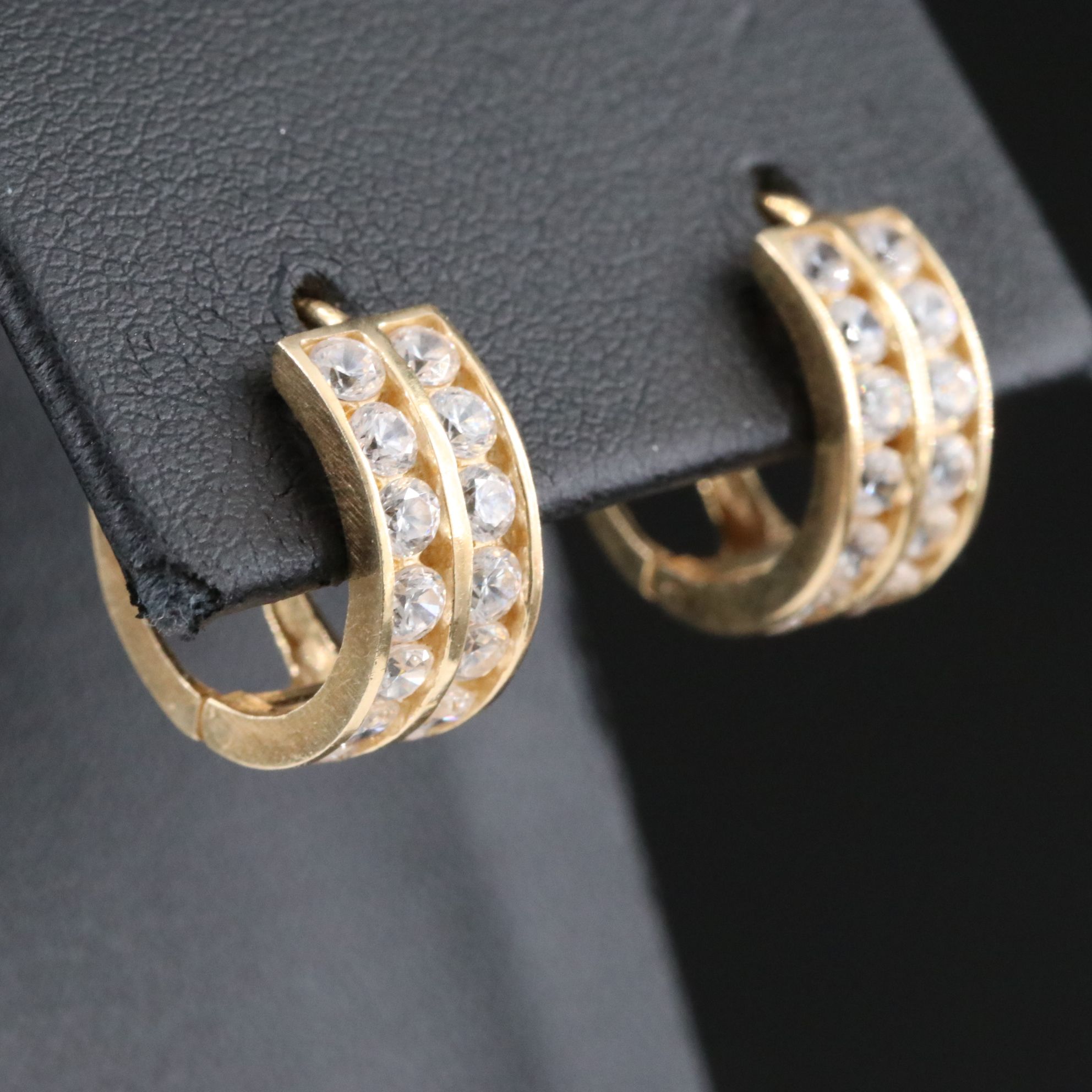 14K CZ Huggie Hoop Earrings