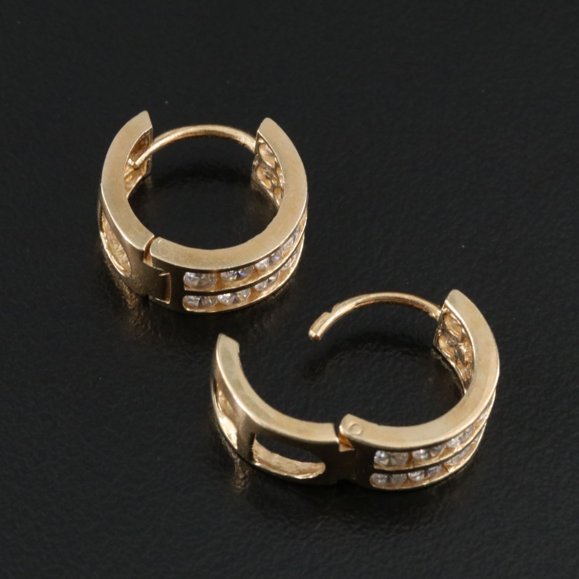 14K CZ Huggie Hoop Earrings