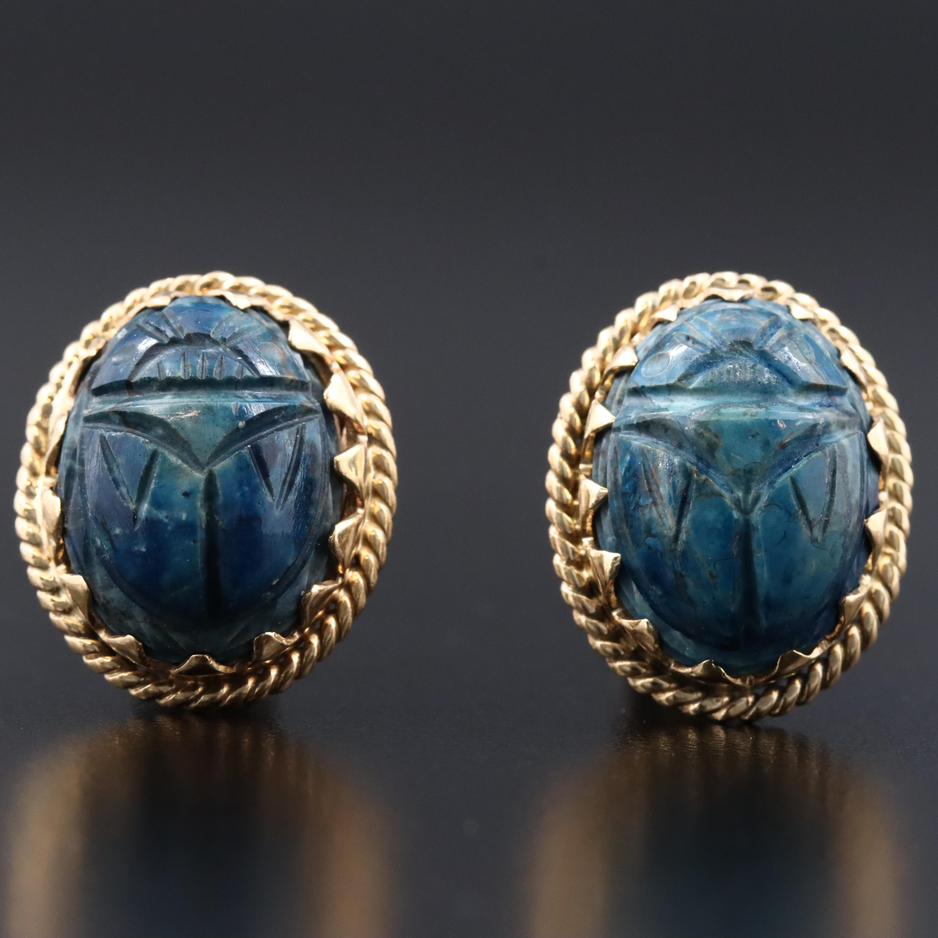 14K Jasper Scarab Cufflinks
