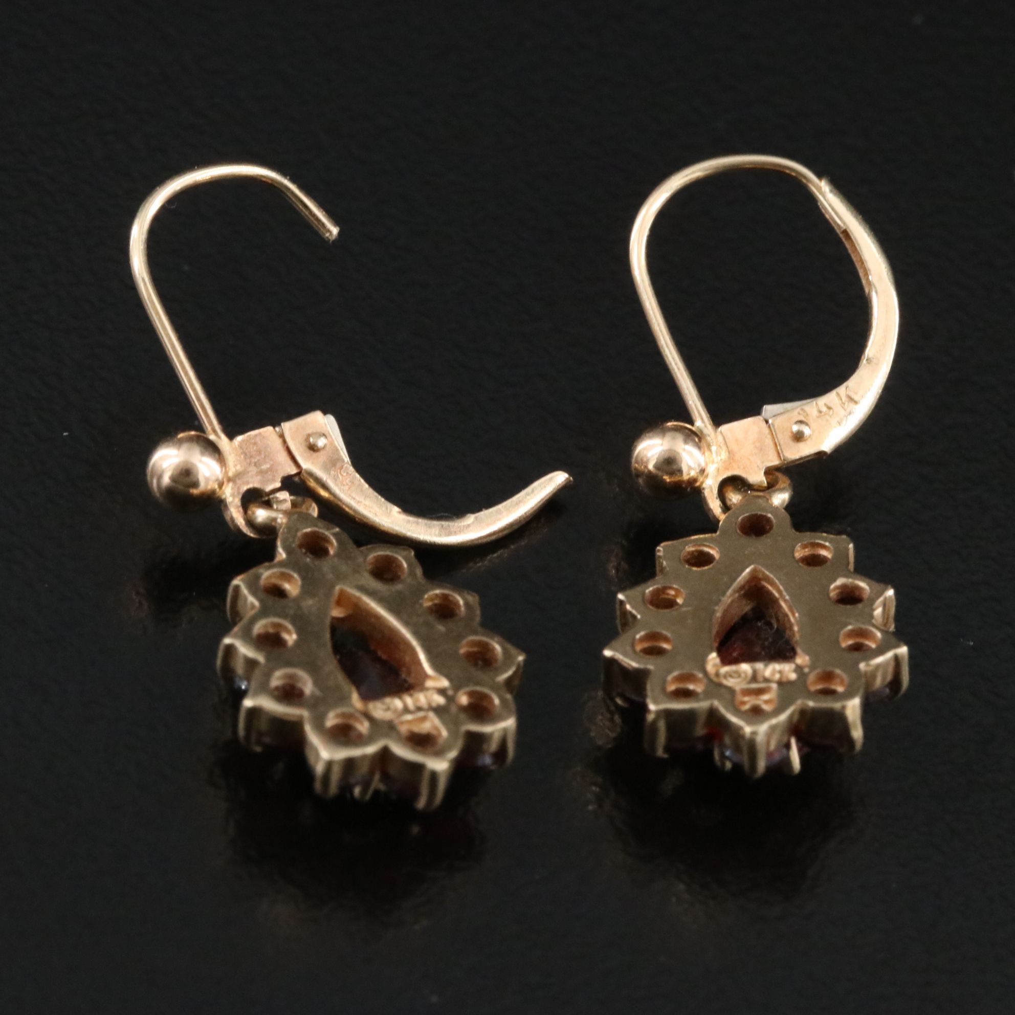 14K Garnet Drop Earrings