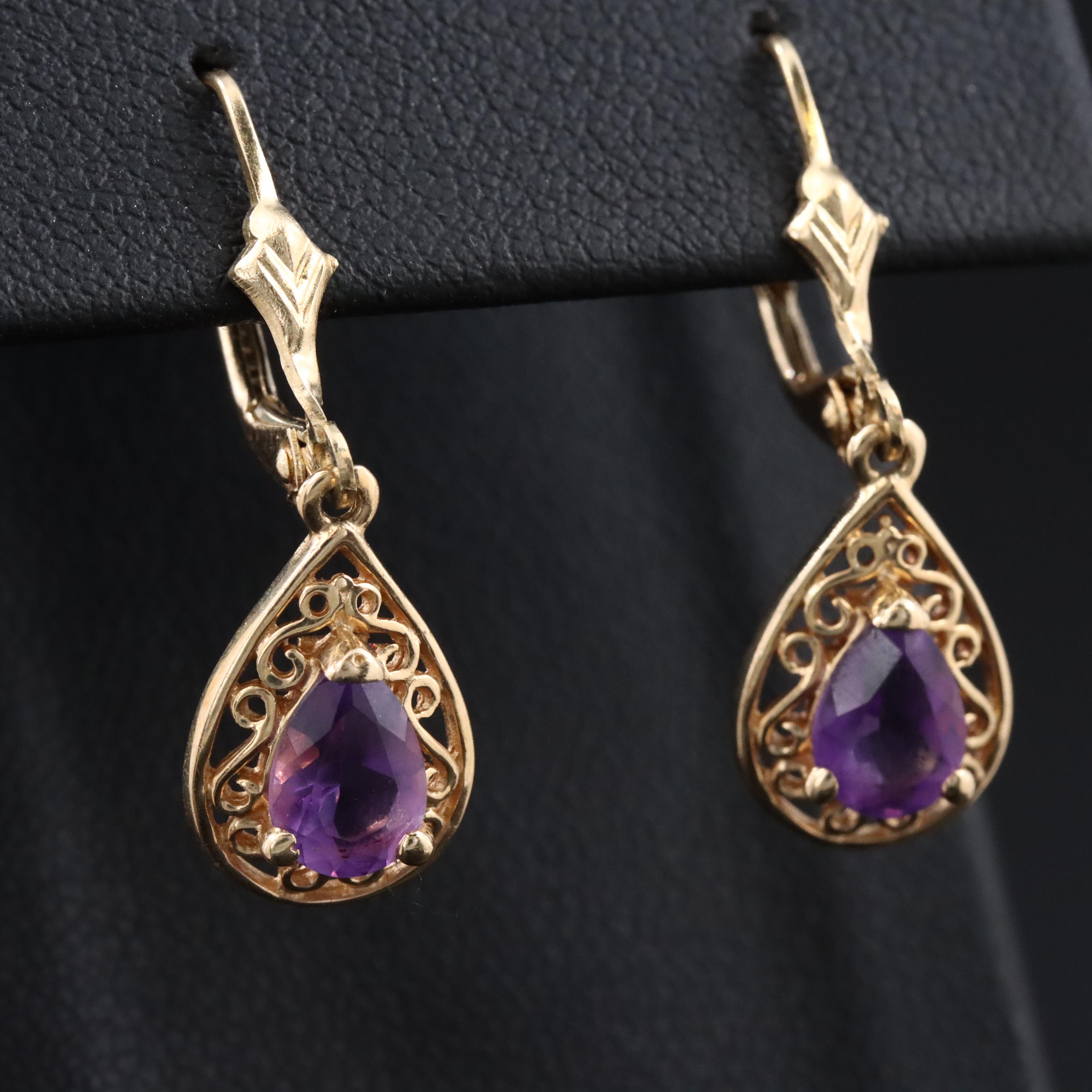14K Amethyst Drop Earrings