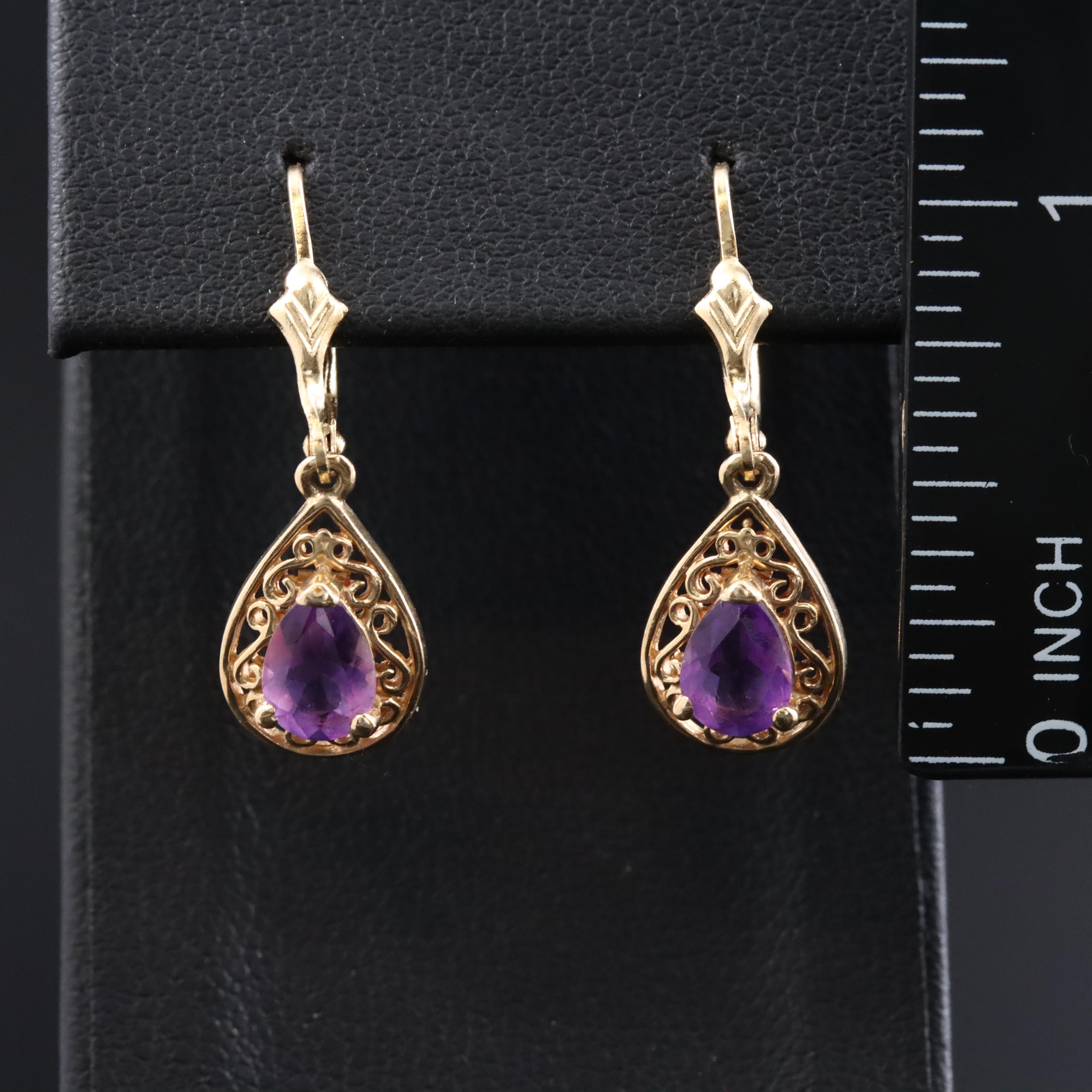 14K Amethyst Drop Earrings