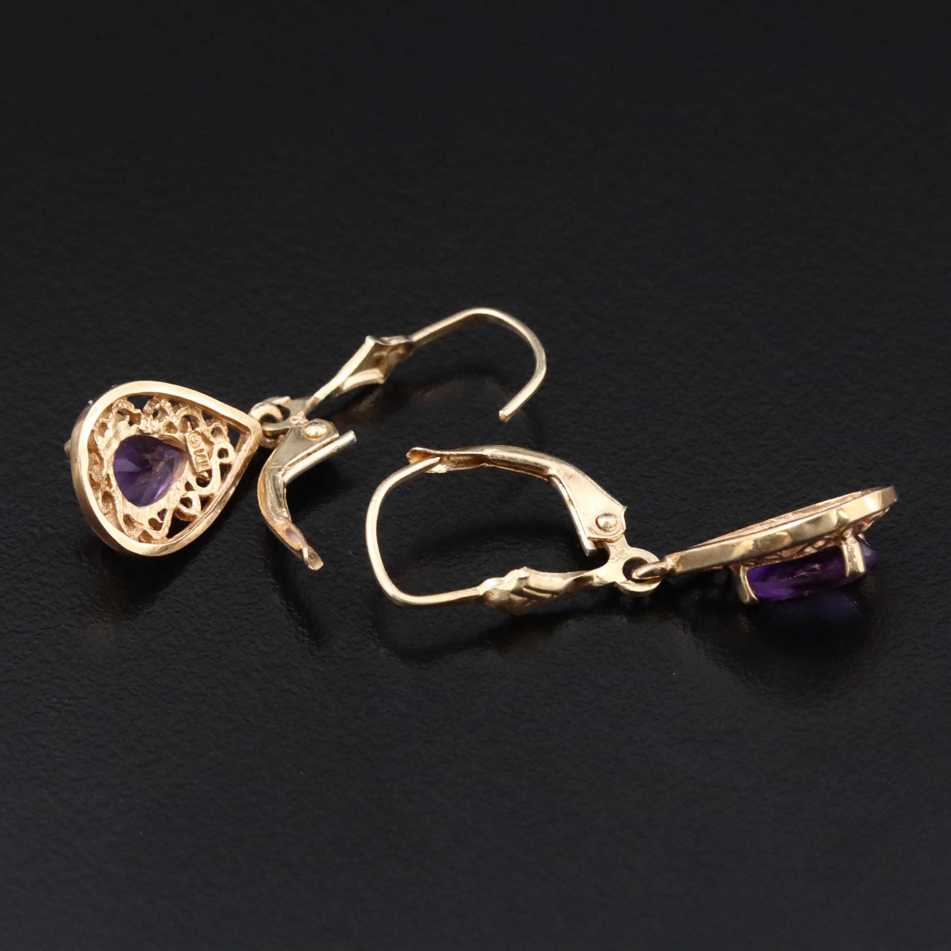 14K Amethyst Drop Earrings