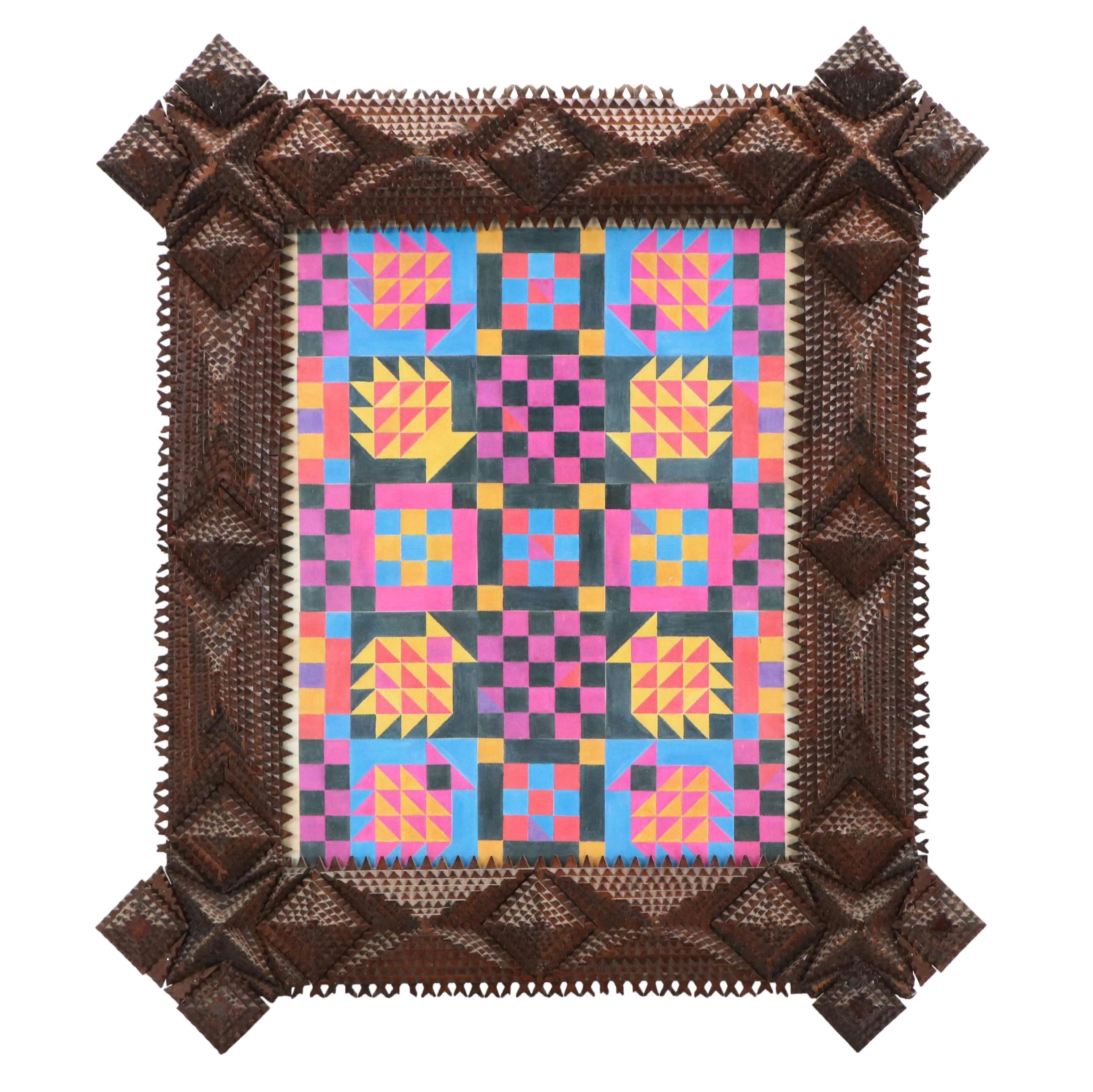 Robert Beaven Tramp Art Wooden Frame with Abstract Geometric Digital Print