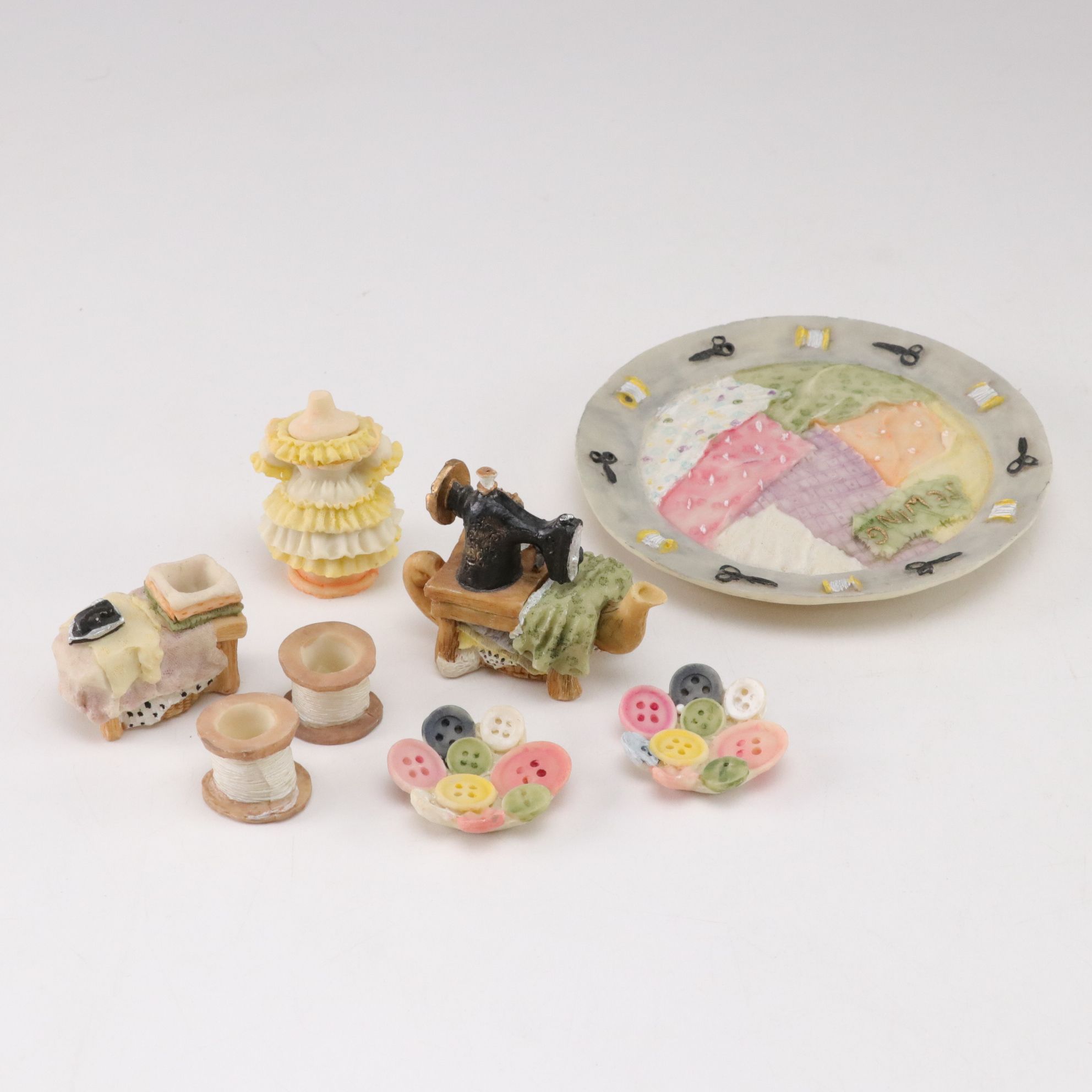 Penney's Sewing Basket with Buttons, Sewing Figurines, and Puzzle