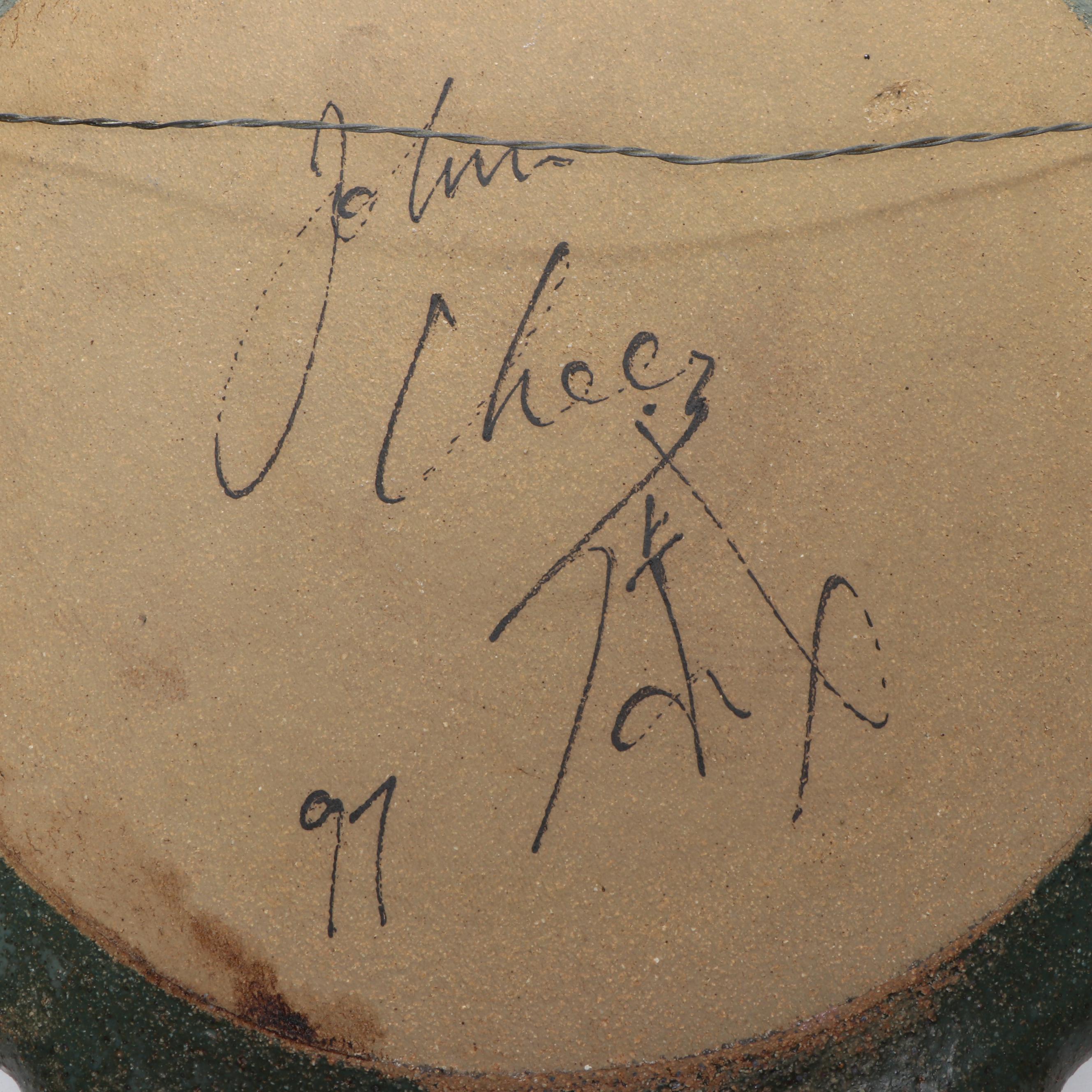 Artist Signed Ceramic Bowl with Art Pottery Vases