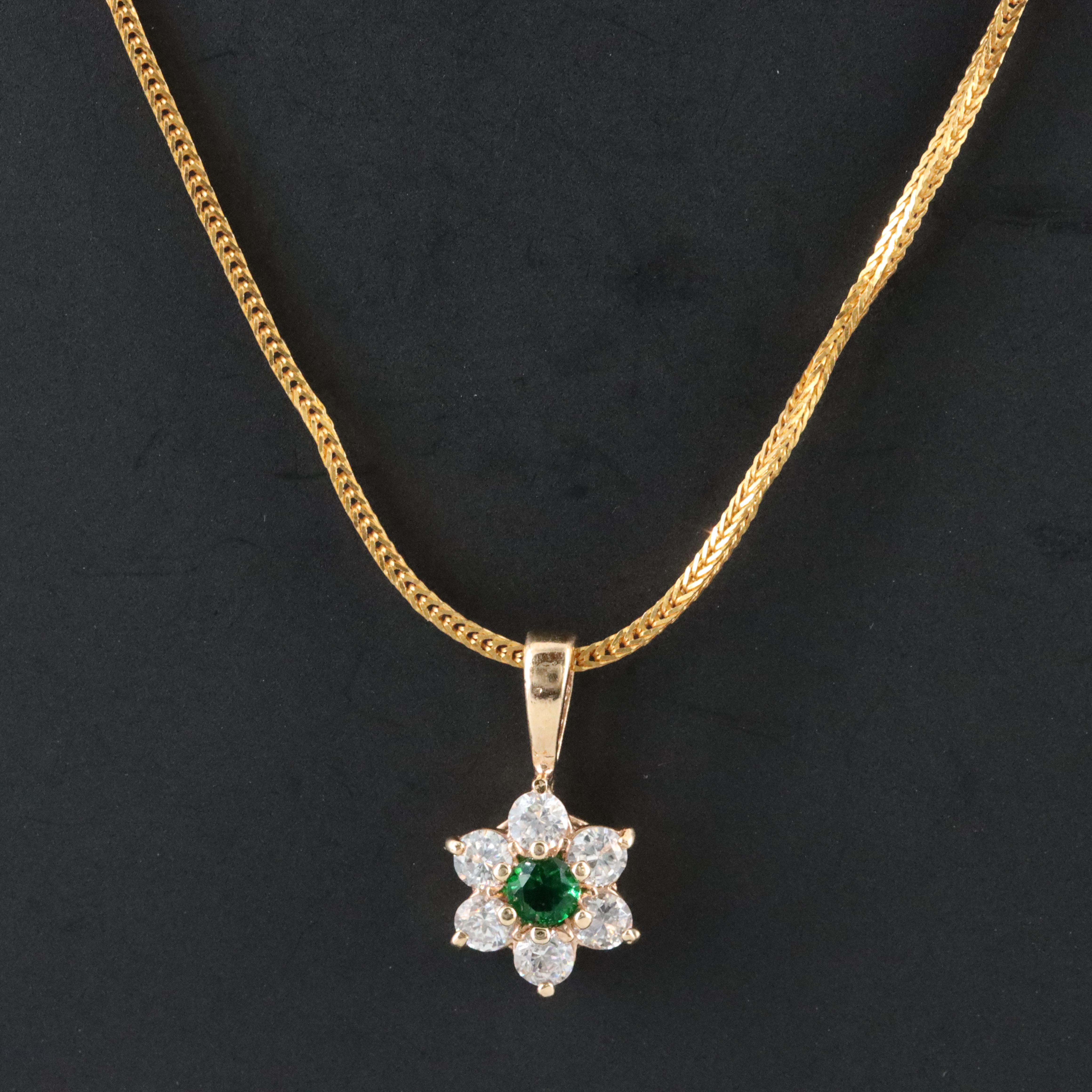 CZ and Glass Pendant on 22K Foxtail Chain Necklace