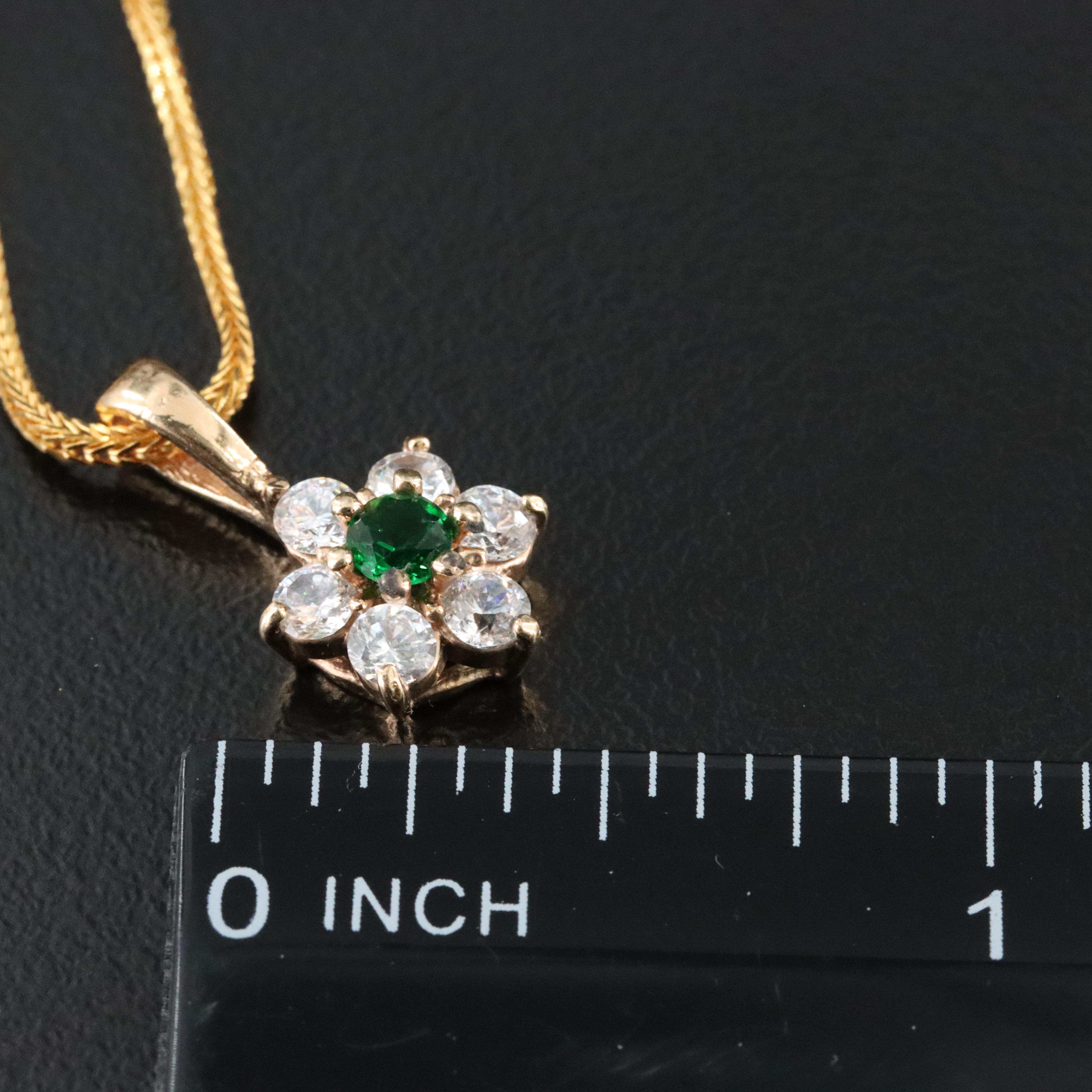 CZ and Glass Pendant on 22K Foxtail Chain Necklace