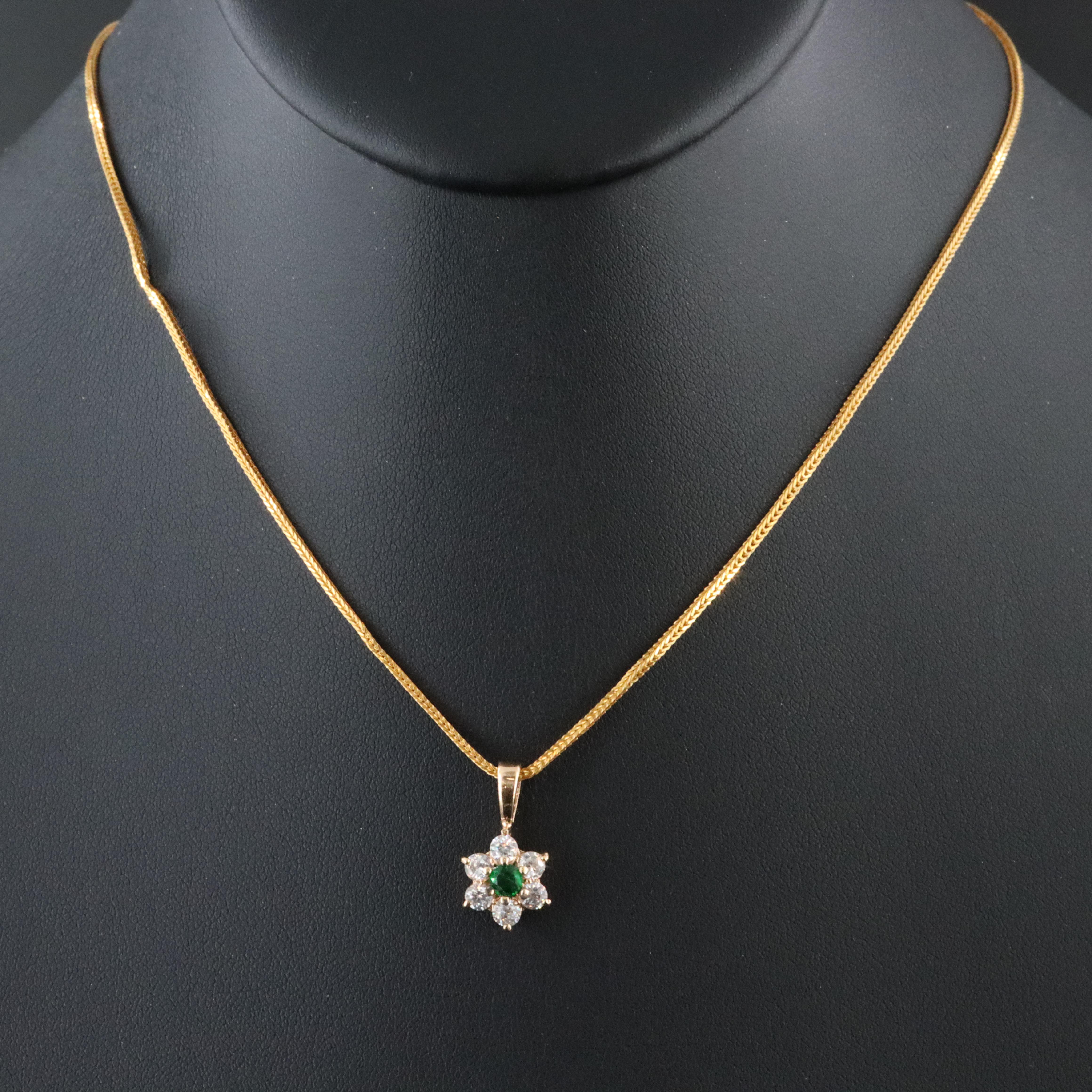 CZ and Glass Pendant on 22K Foxtail Chain Necklace