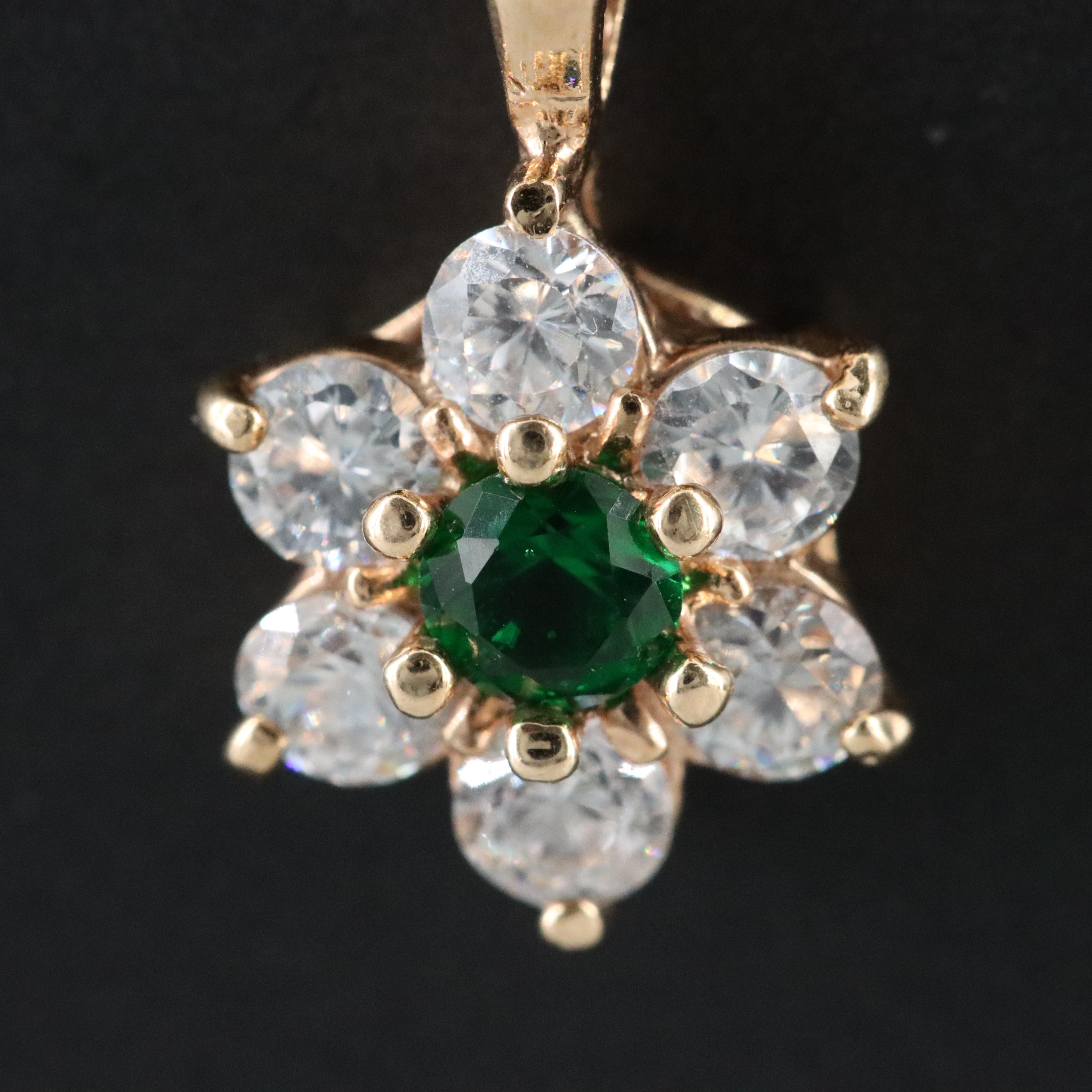 CZ and Glass Pendant on 22K Foxtail Chain Necklace